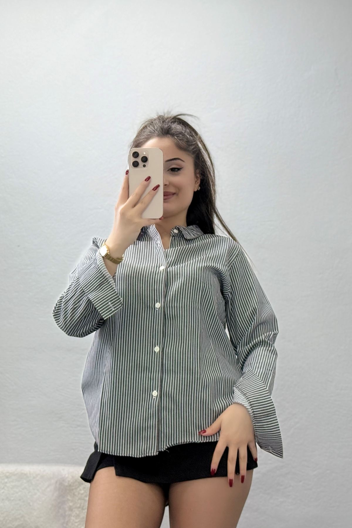 Pamuk Polyester Çizgili Gömlek Siyahbeyaz - 51064.147.