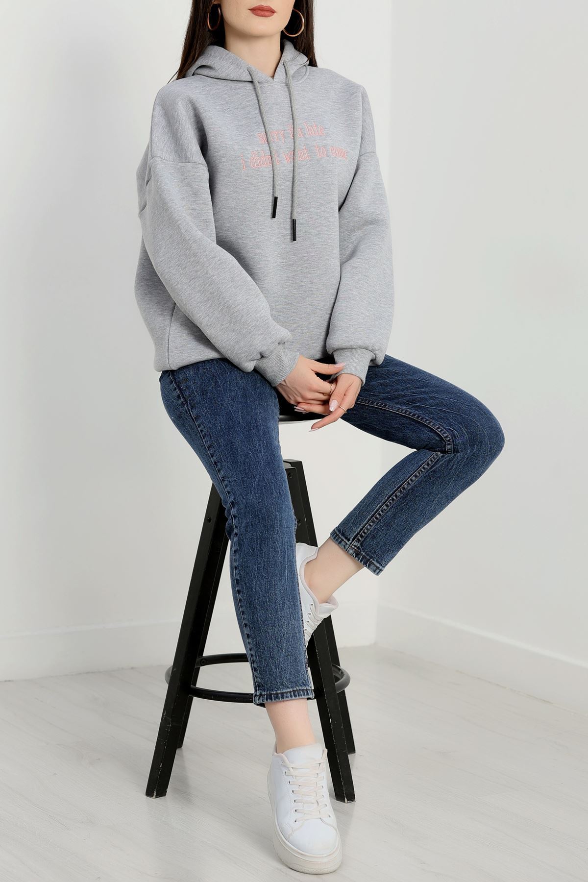 3 İplik Kapşonlu Nakışlı Sweat Gripembe - 42226.1878.