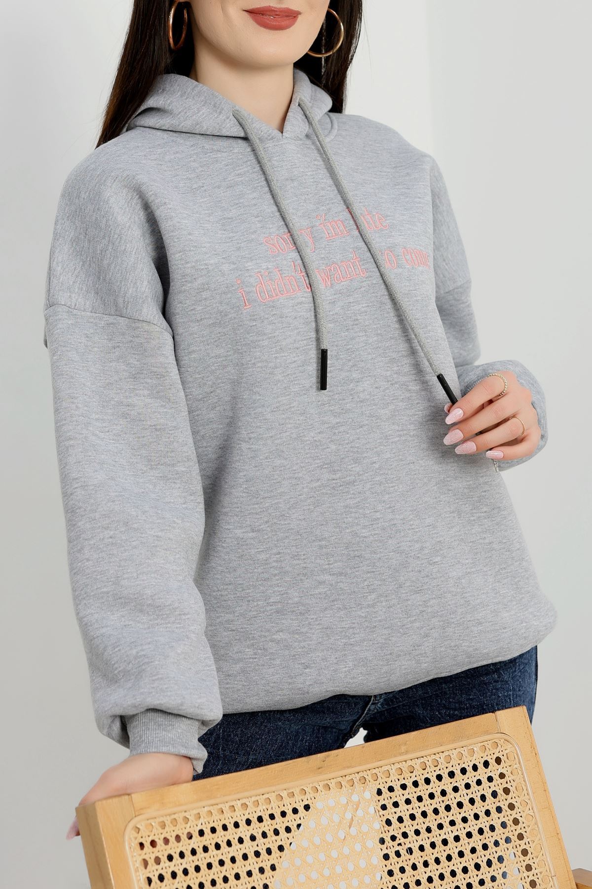 3 İplik Kapşonlu Nakışlı Sweat Gripembe - 42226.1878.