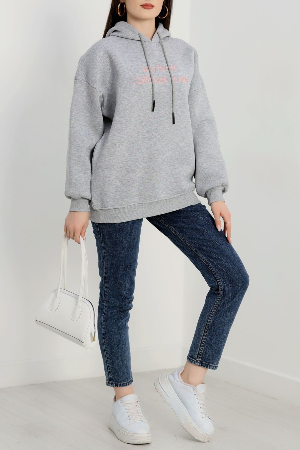 3 İplik Kapşonlu Nakışlı Sweat Gripembe - 42226.1878.