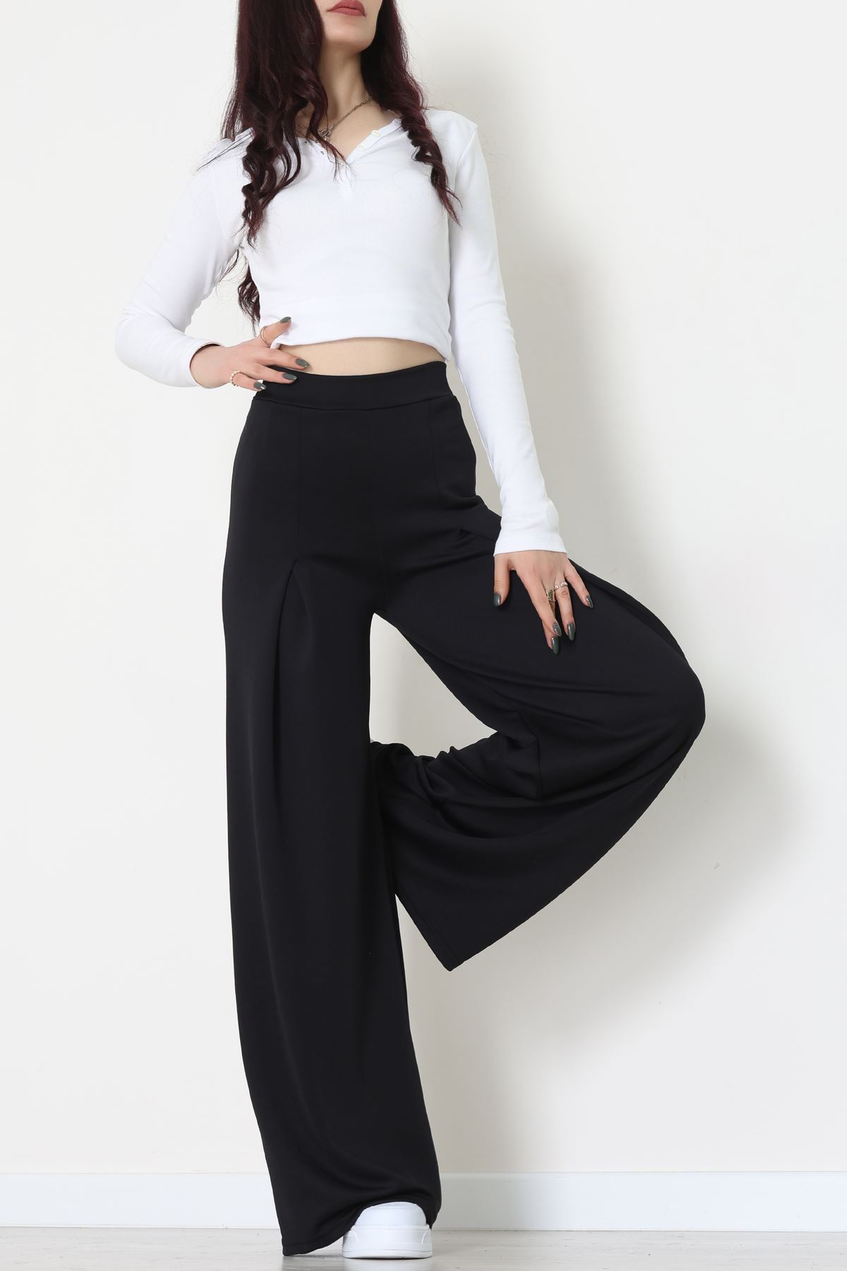 Double Krep Kumaş Önden Pileli Pantolon Siyah - 42784.1567.