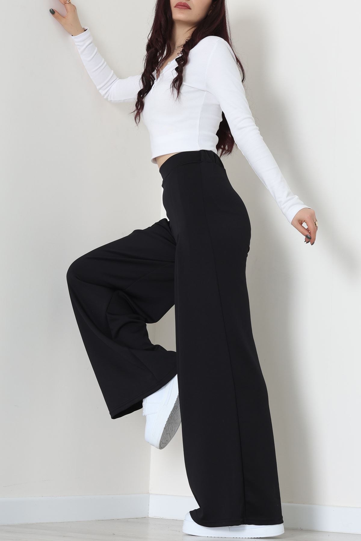 Double Krep Kumaş Önden Pileli Pantolon Siyah - 42784.1567.