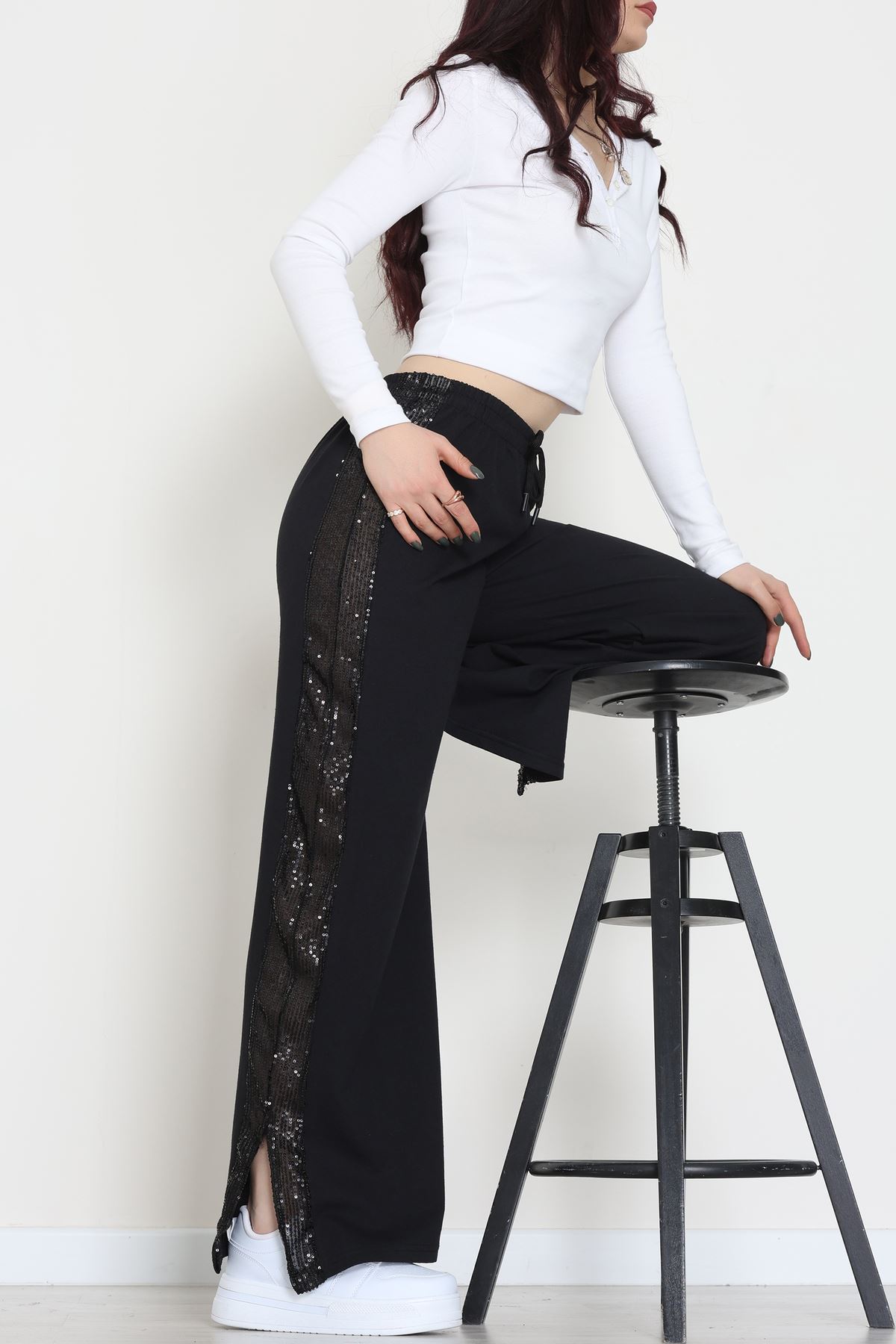 2 İplik Pul Detaylı Eşofman Altı Siyah - 52110.1857.