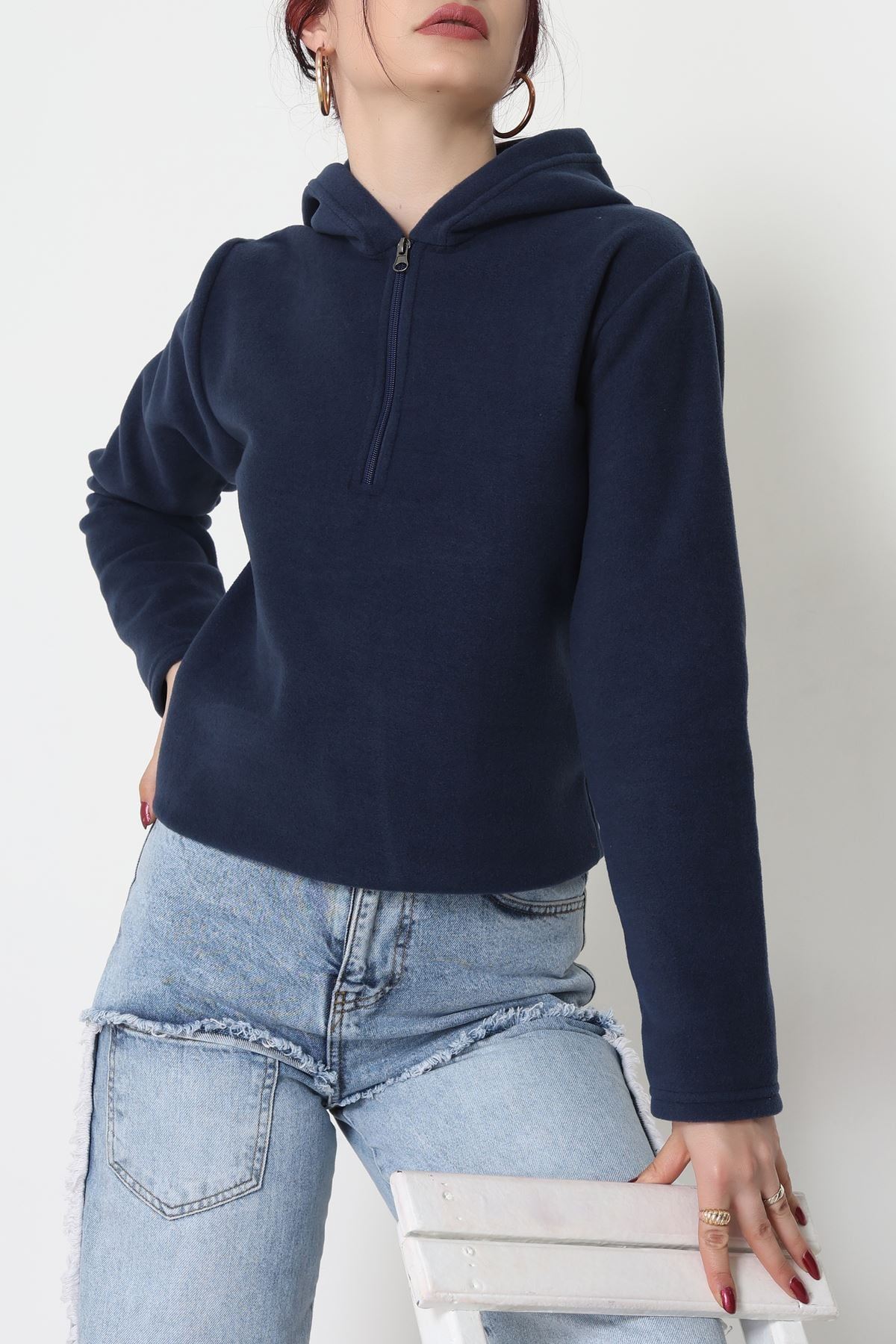 Yaka Fermuarlı Polar Sweat Lacivert - 52034.053.