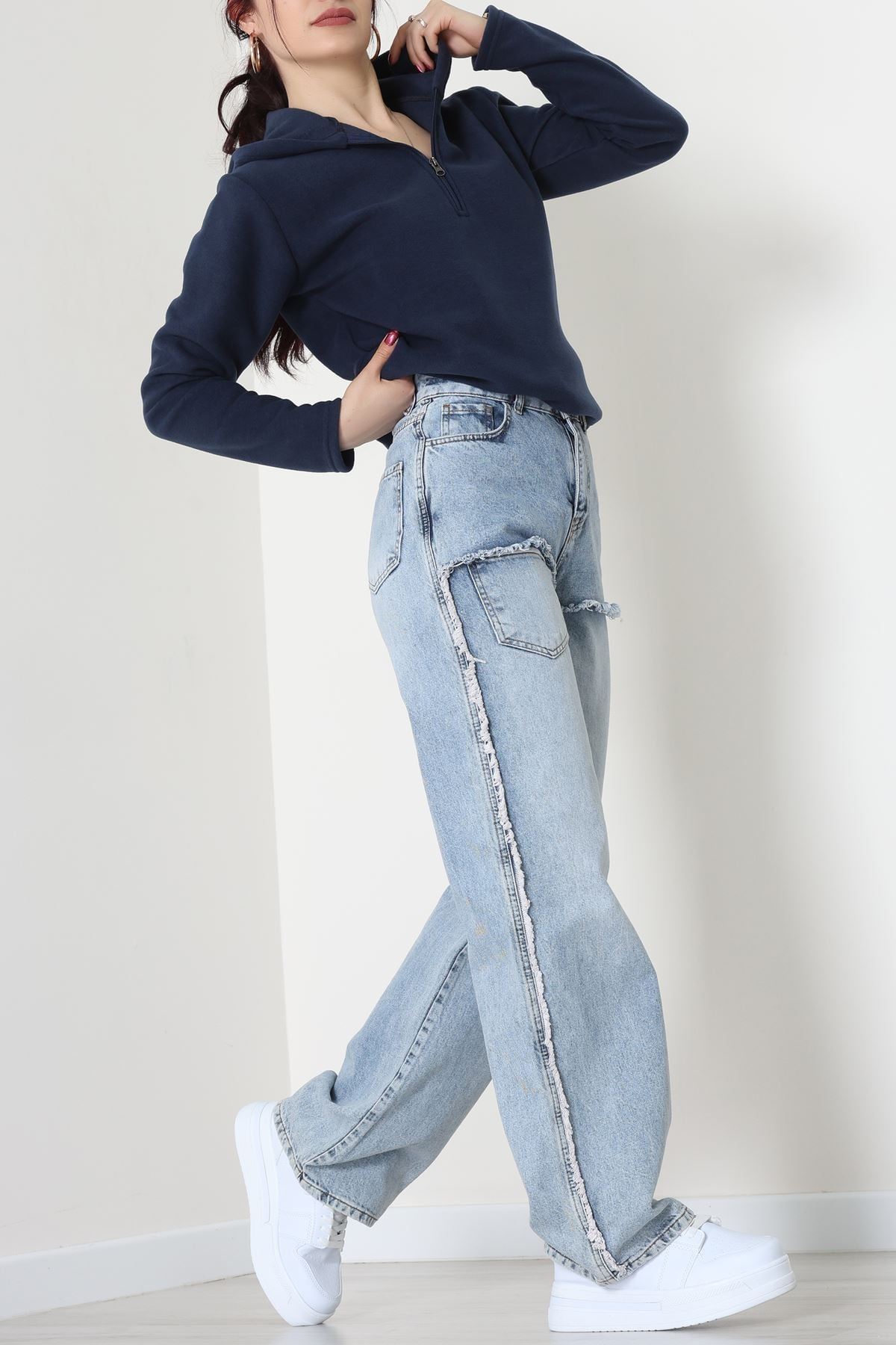 Yaka Fermuarlı Polar Sweat Lacivert - 52034.053.