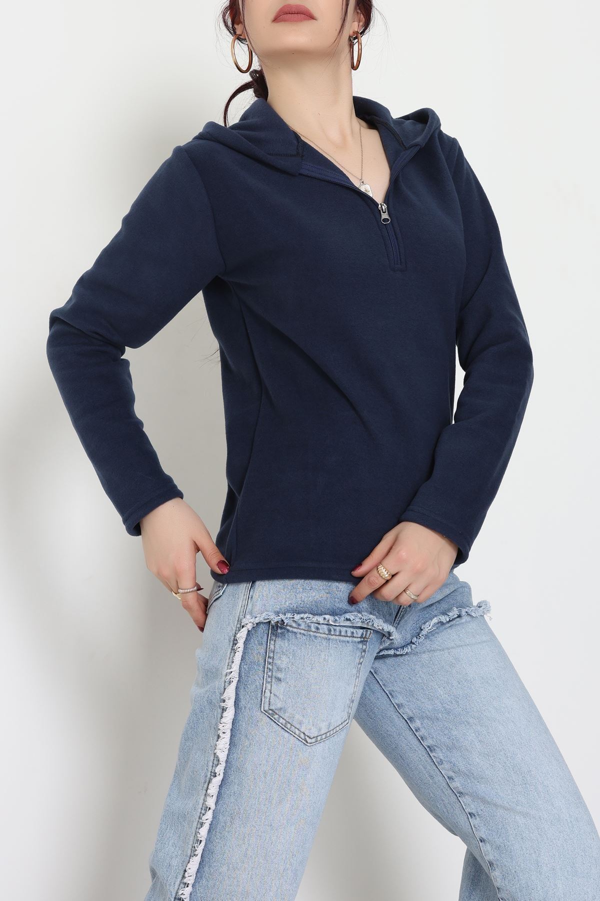 Yaka Fermuarlı Polar Sweat Lacivert - 52034.053.