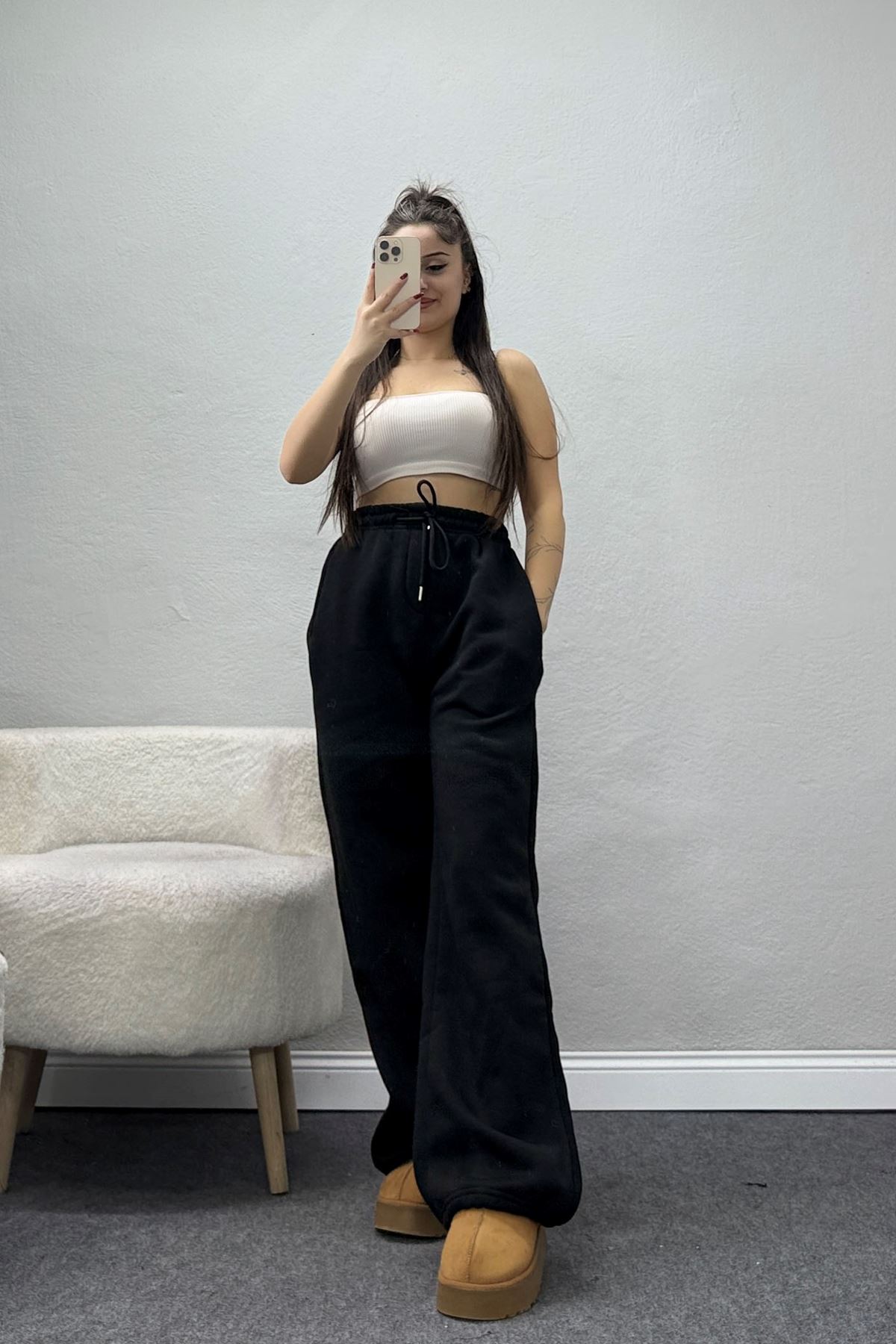 3 İplik Şardonlu Paça Stoperli Eşofman Altı Siyah - 52069.2113.