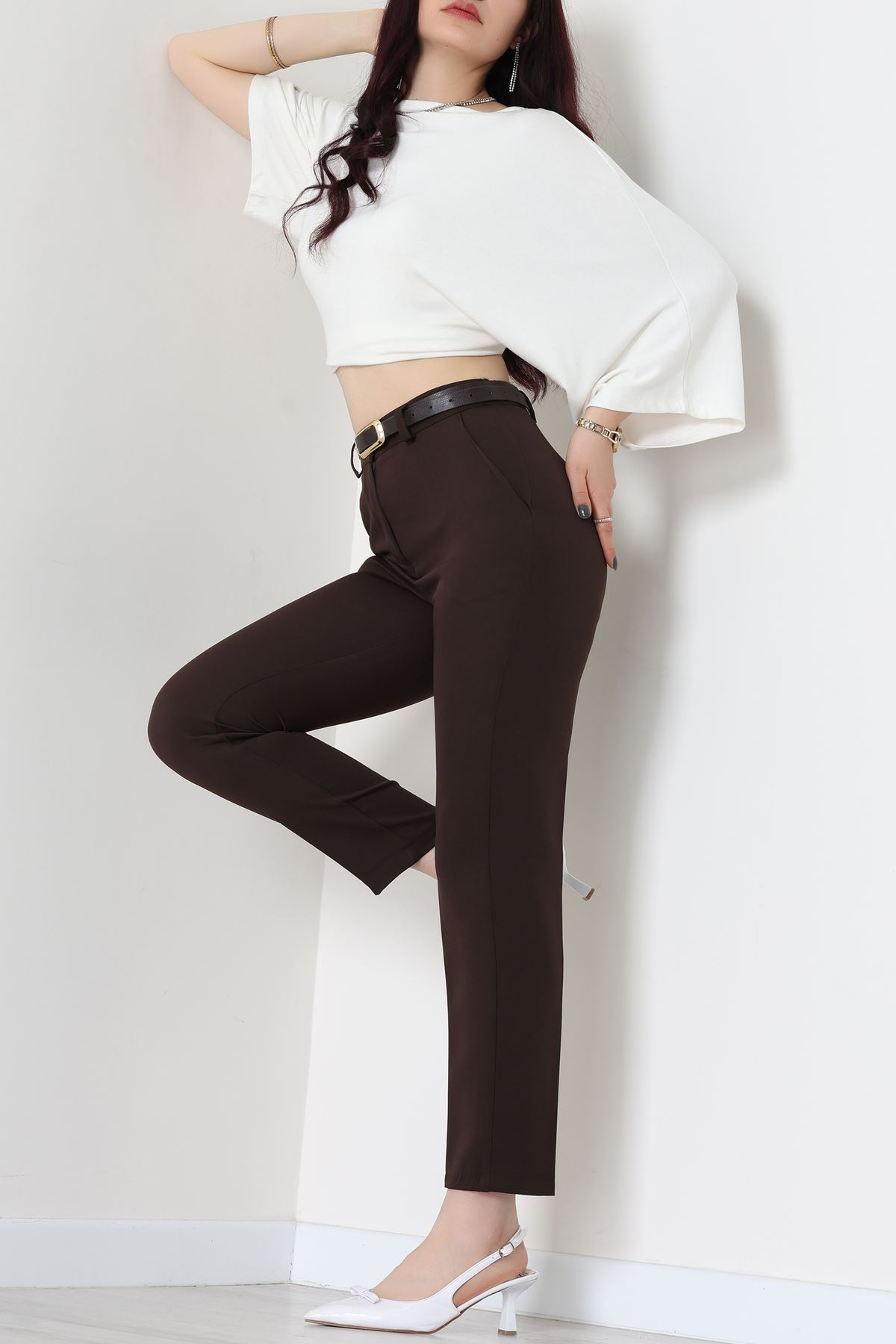 Double Kumaş Bel Lastikli Pantolon Kahverengi - 51112.1920.