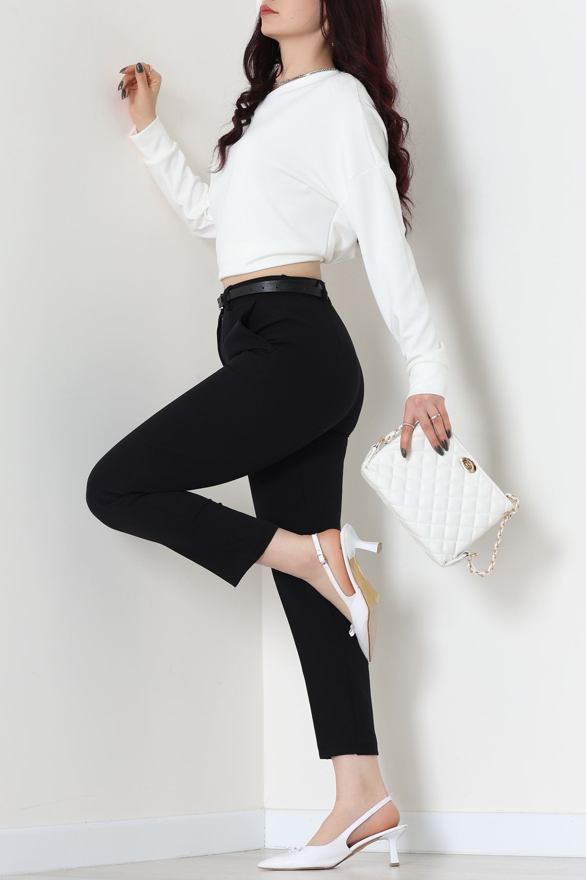 Double Kumaş Bel Lastikli Pantolon Siyah - 51112.1920.