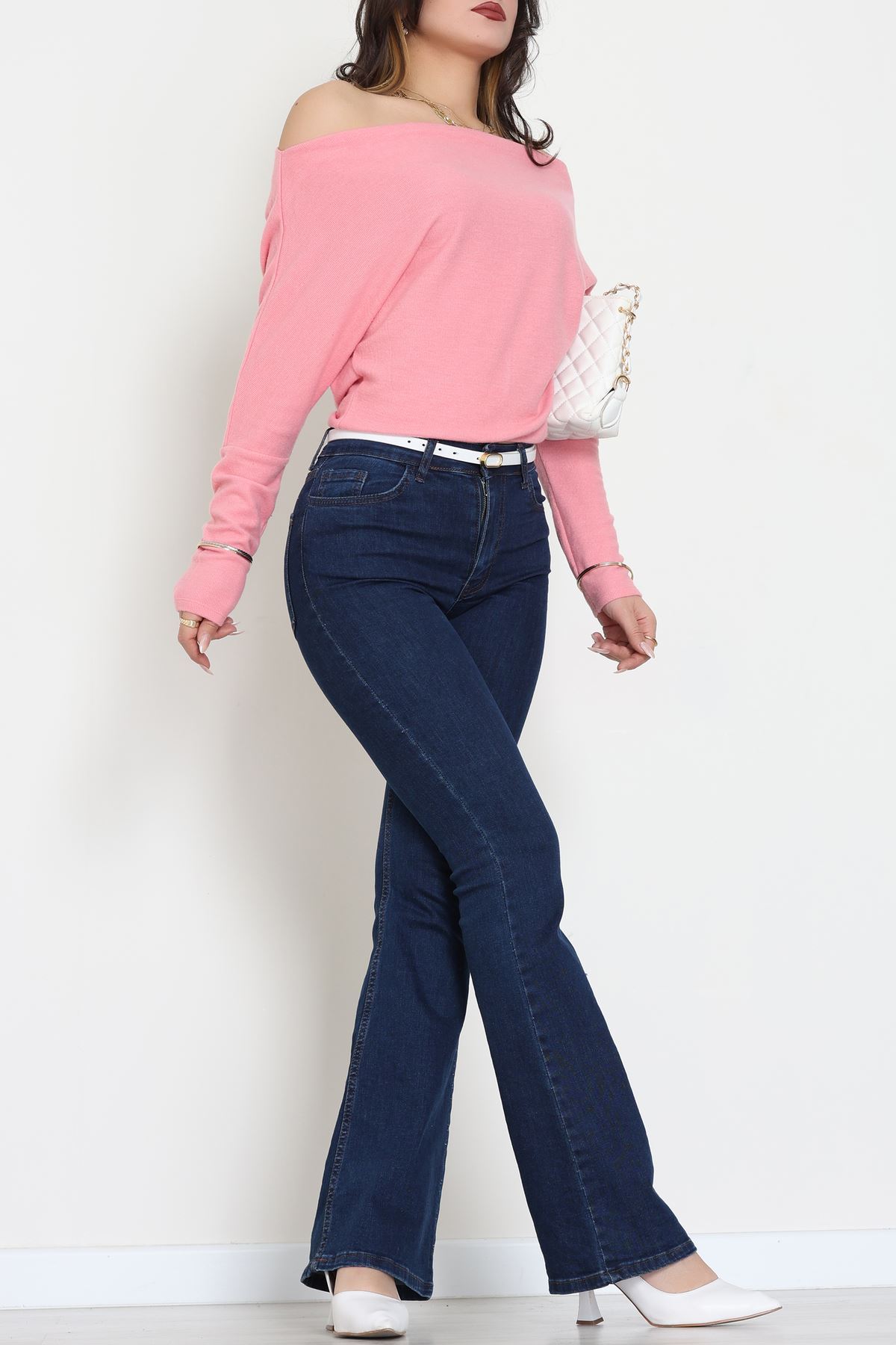 Yumoş Kumaş Kayık Yaka Omuz Düşümlü Bluz Pembe - 31706.2114.