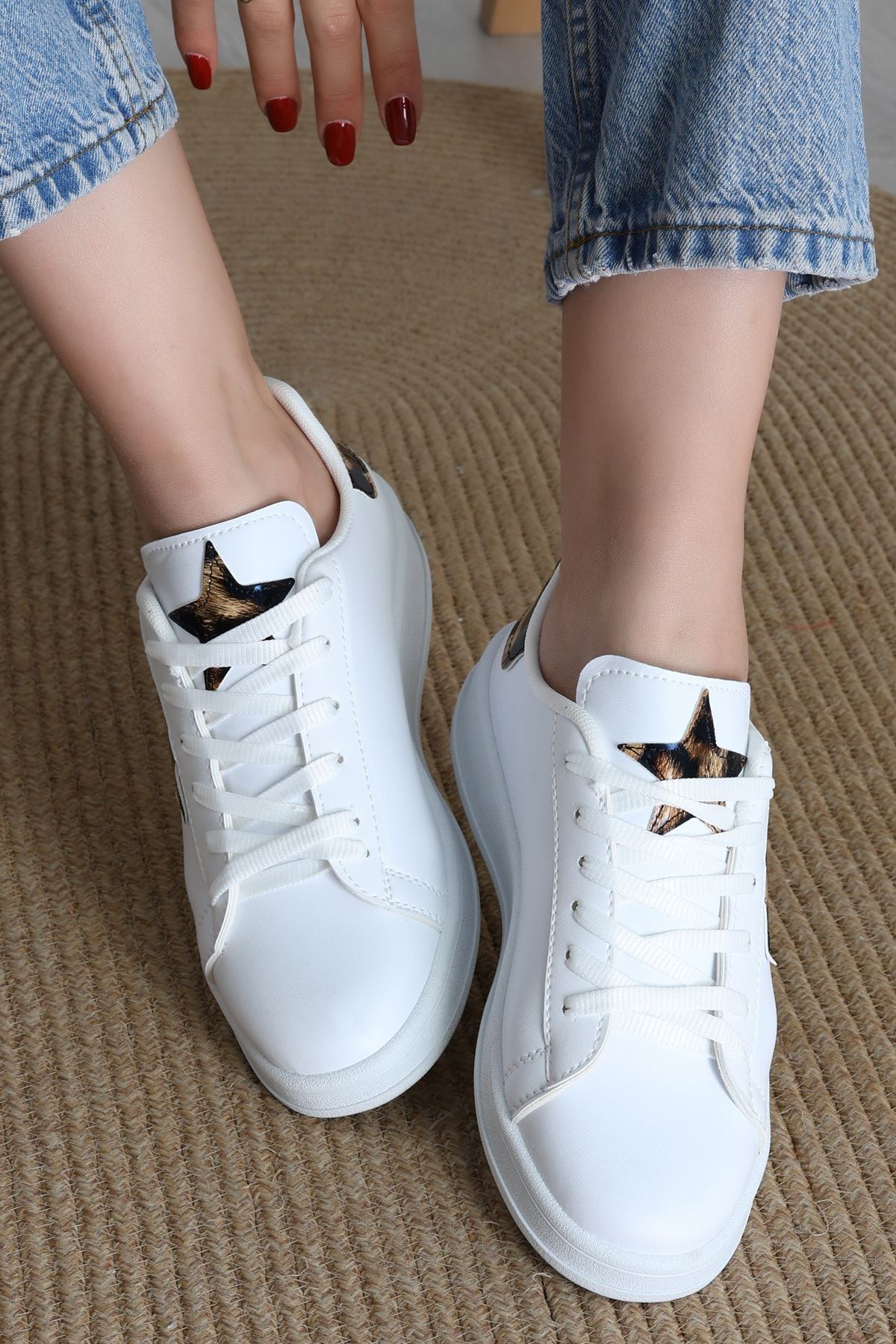 Yıldızlı Spor Ayakkabı Beyazleopar - 31295.264.