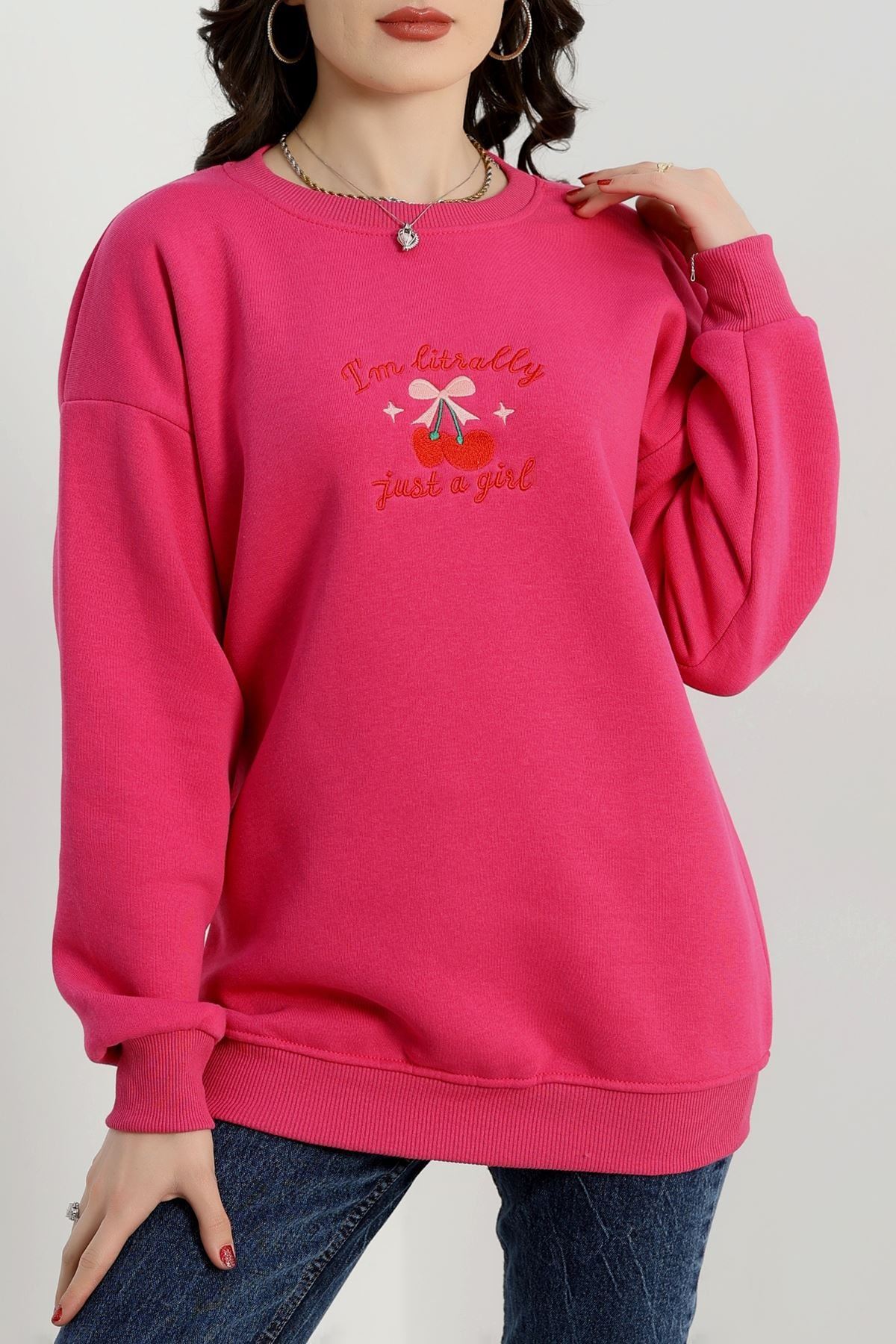 3 İplik Bisiklet Yaka Sweat Fuşya - 42234.1878.