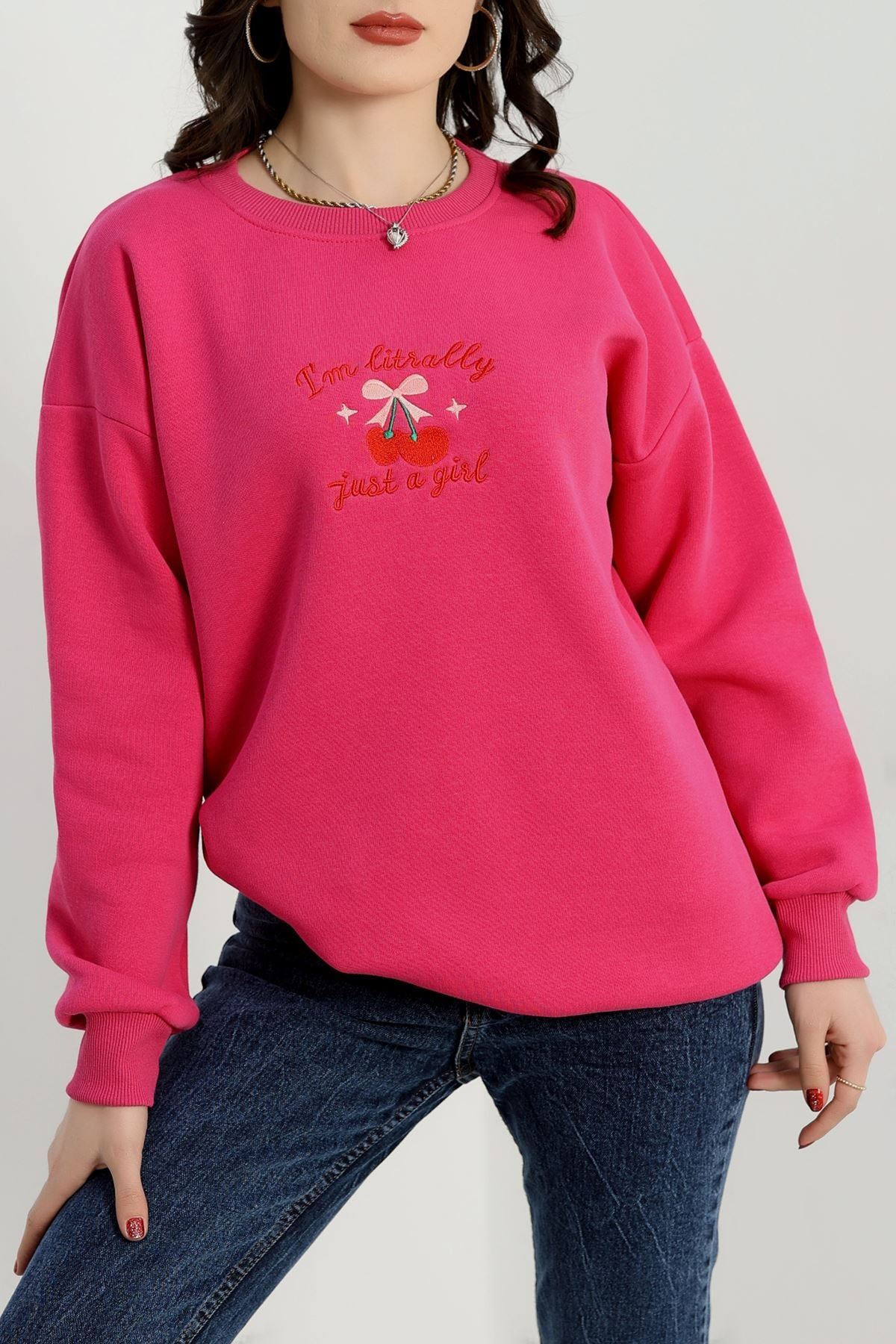 3 İplik Bisiklet Yaka Sweat Fuşya - 42234.1878.