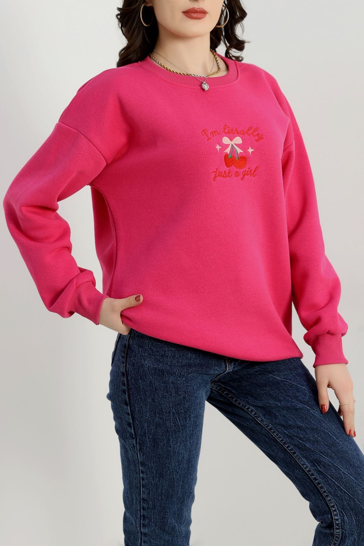 3 İplik Bisiklet Yaka Sweat Fuşya - 42234.1878.