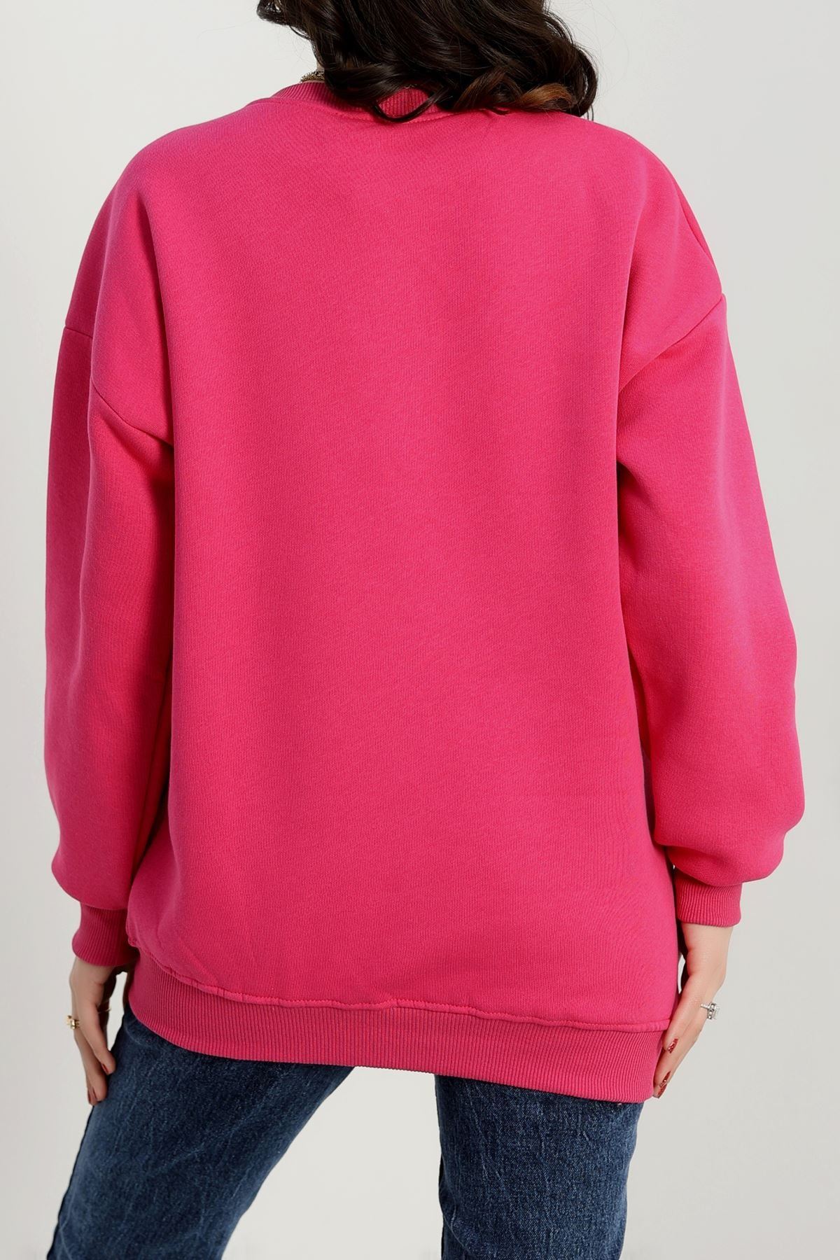 3 İplik Bisiklet Yaka Sweat Fuşya - 42234.1878.