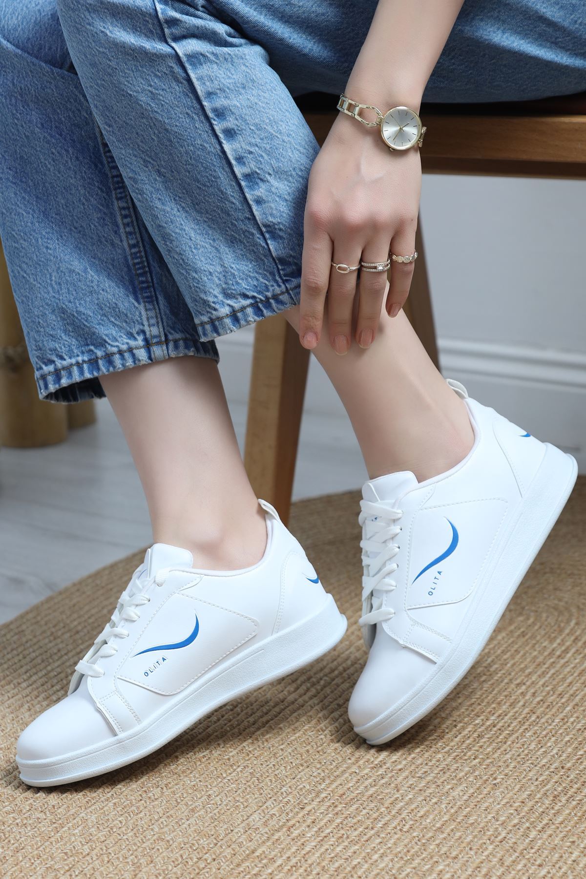 Baskılı Günlük Ayakkabı Beyazmavi - 30303.264.