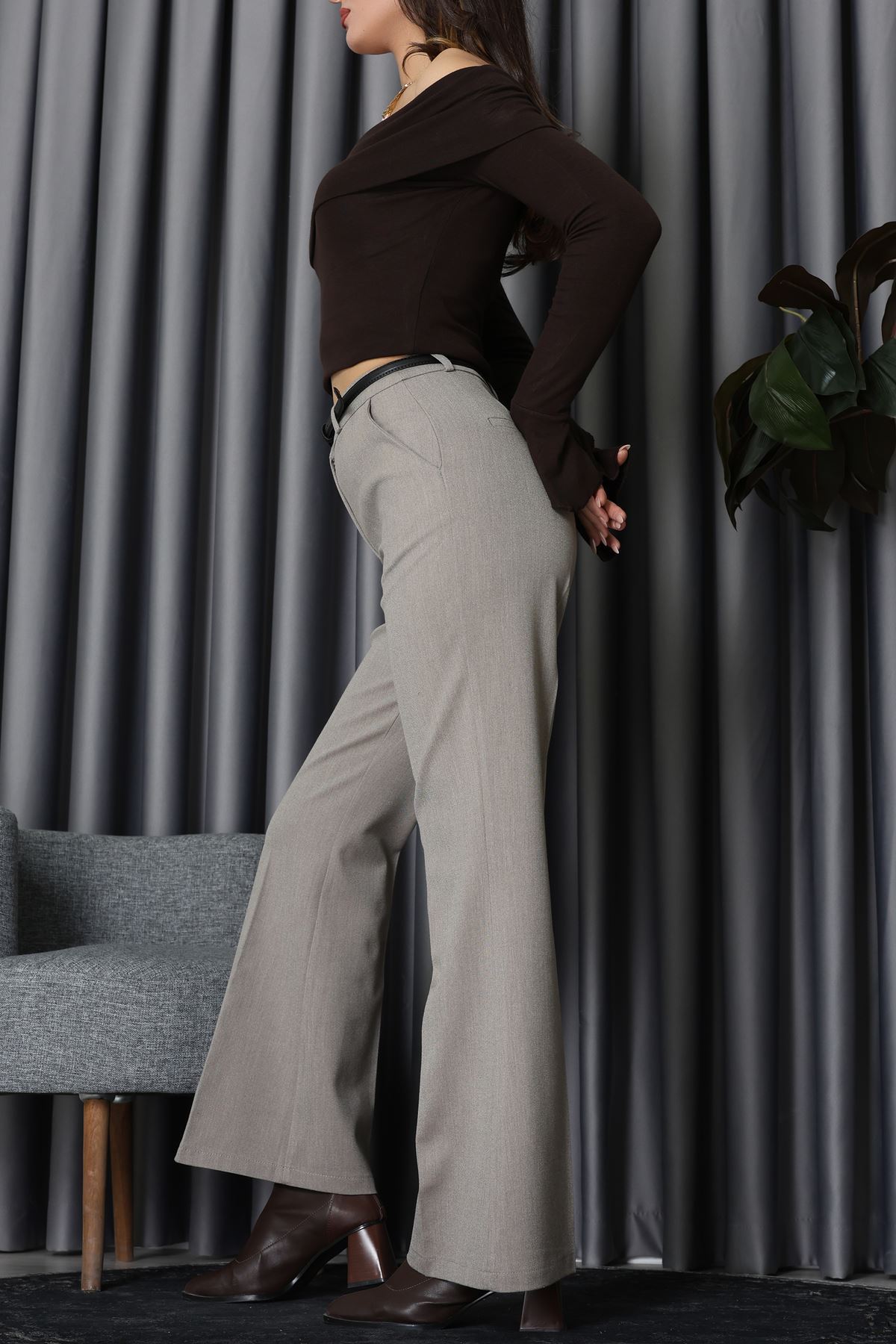 Kemerli Pantolon Vizon - 42825.2002.