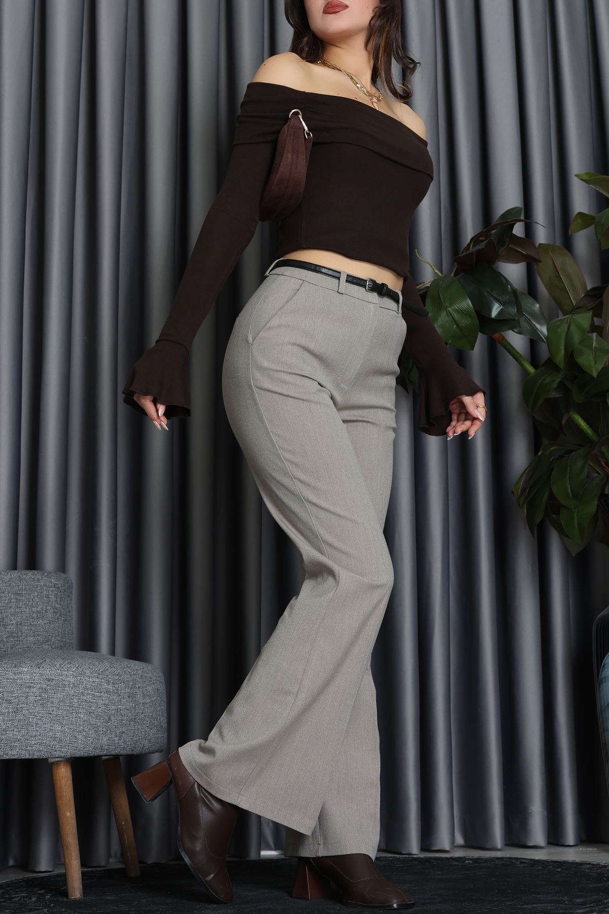 Kemerli Pantolon Vizon - 42825.2002.