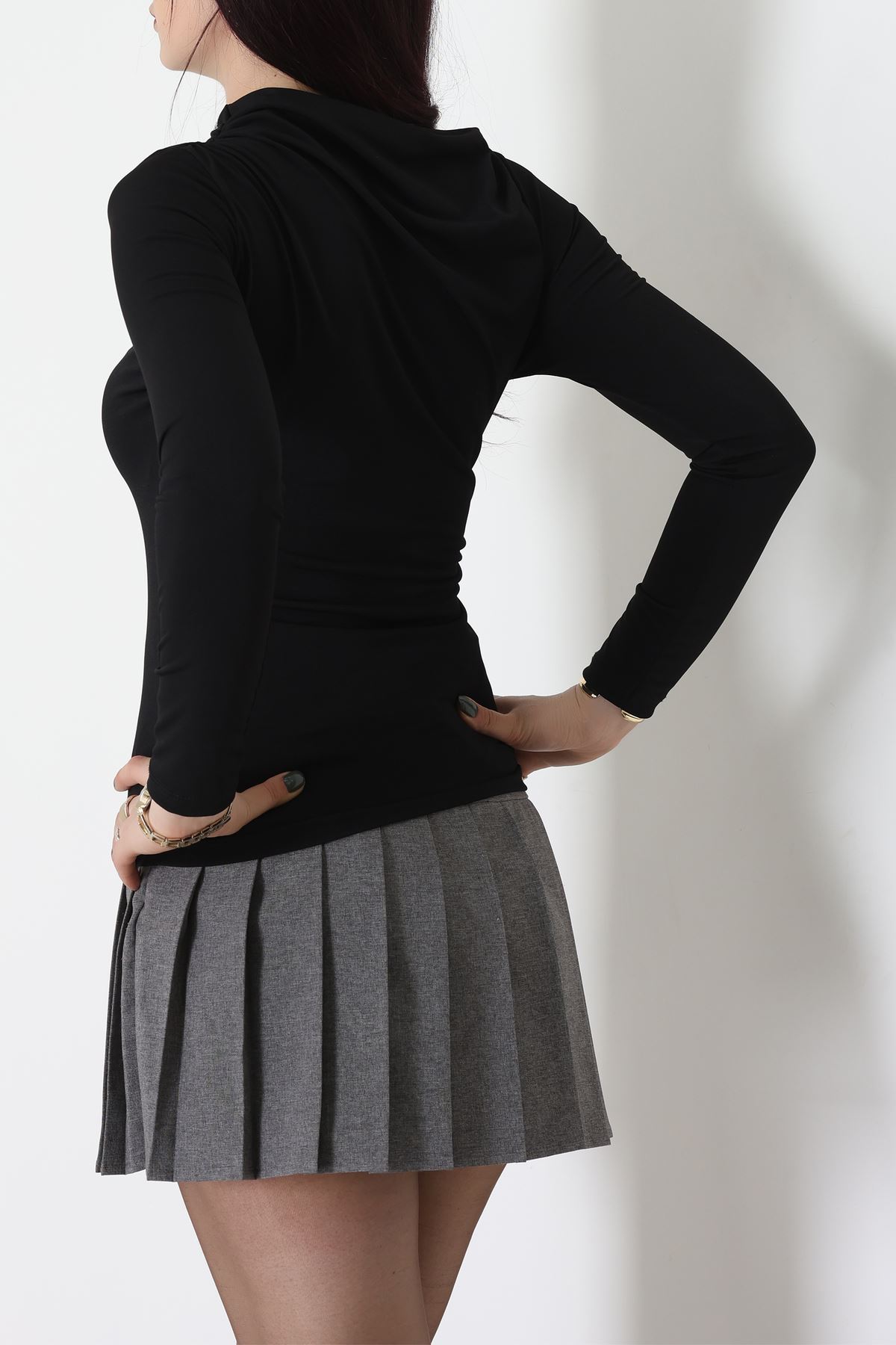 Sandy Kayık Kaya Bluz Siyah - 42802.1949.