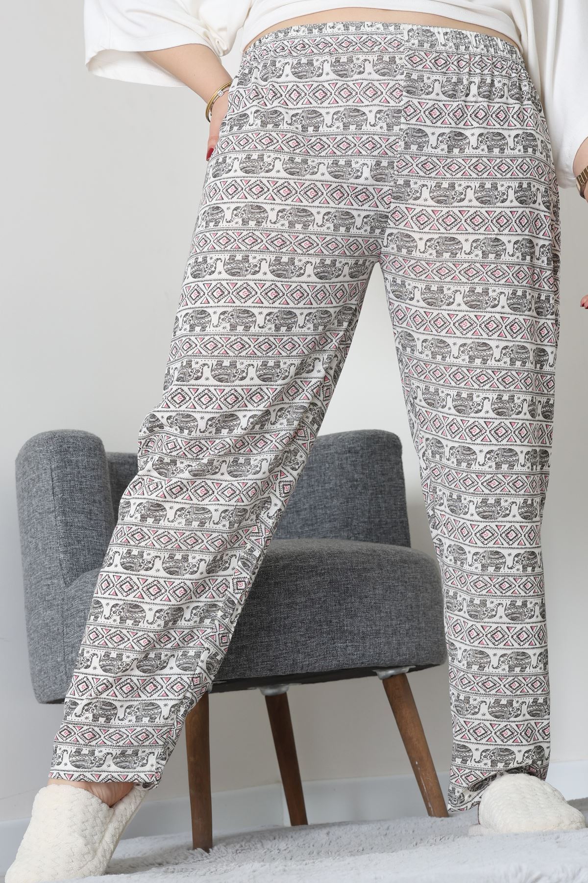 Büyük Beden Süprem Pijama Altı Beyazpembe - 55011.1567.