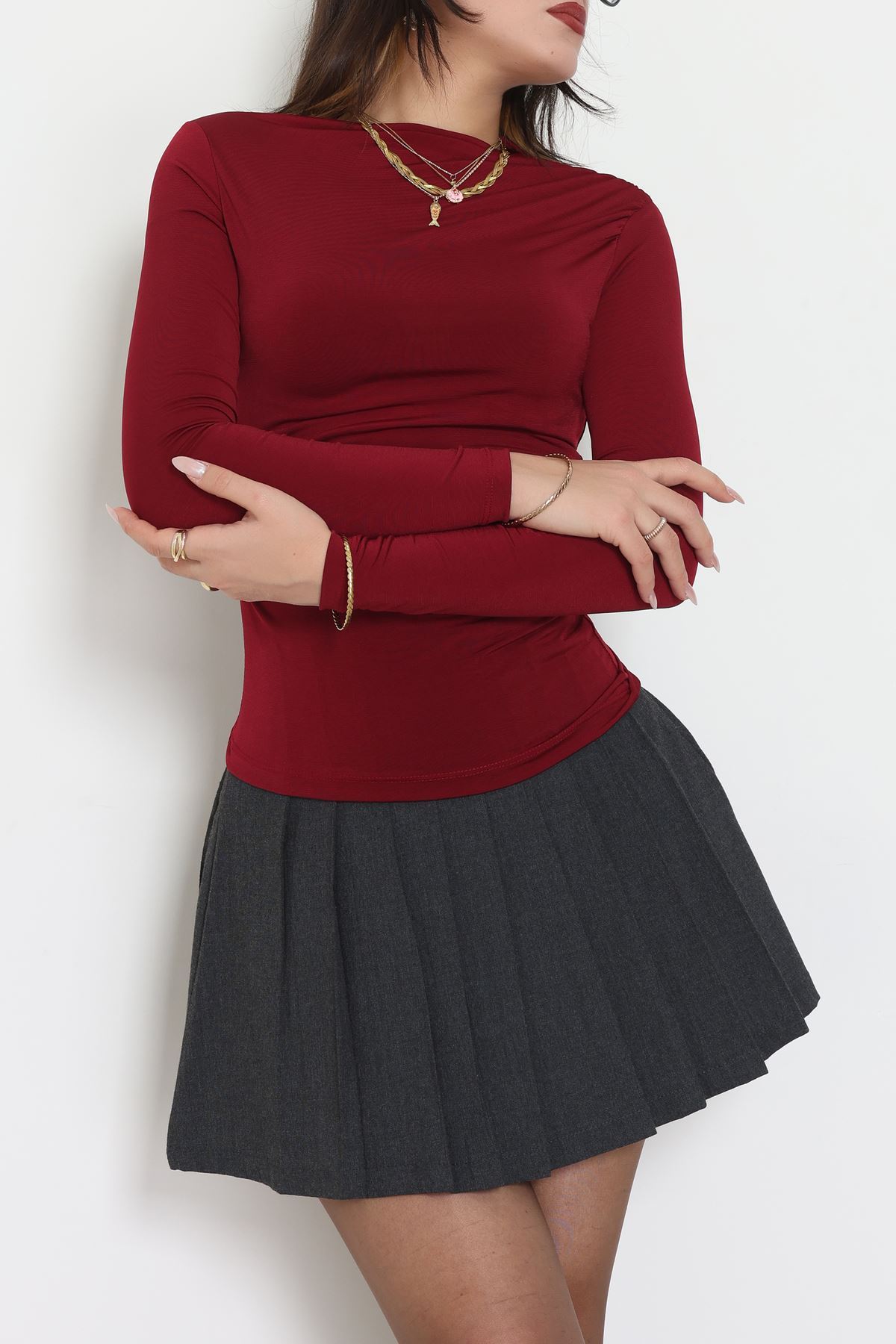 Sandy Kayık Kaya Bluz Bordo - 42802.1949.