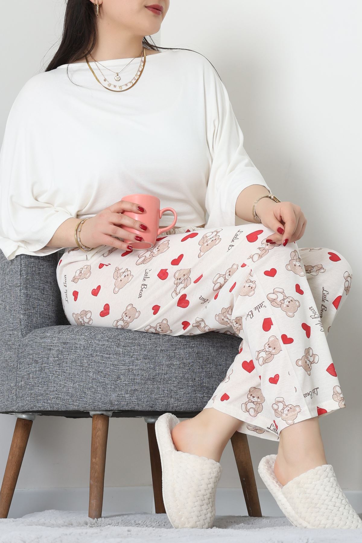 Büyük Beden Süprem Pijama Altı Krem - 55011.1567.