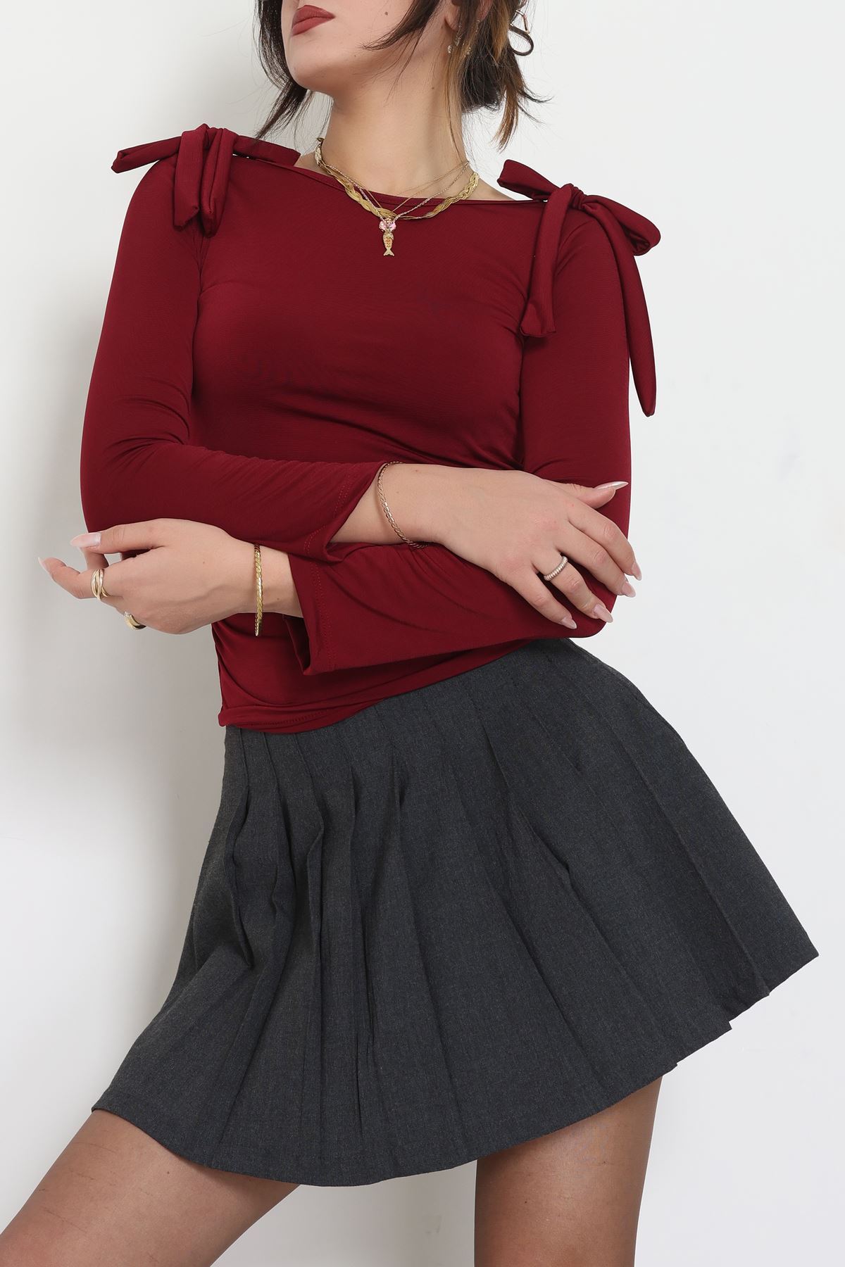 Sandy Fiyonk Detaylı Bluz Bordo - 42806.1949.