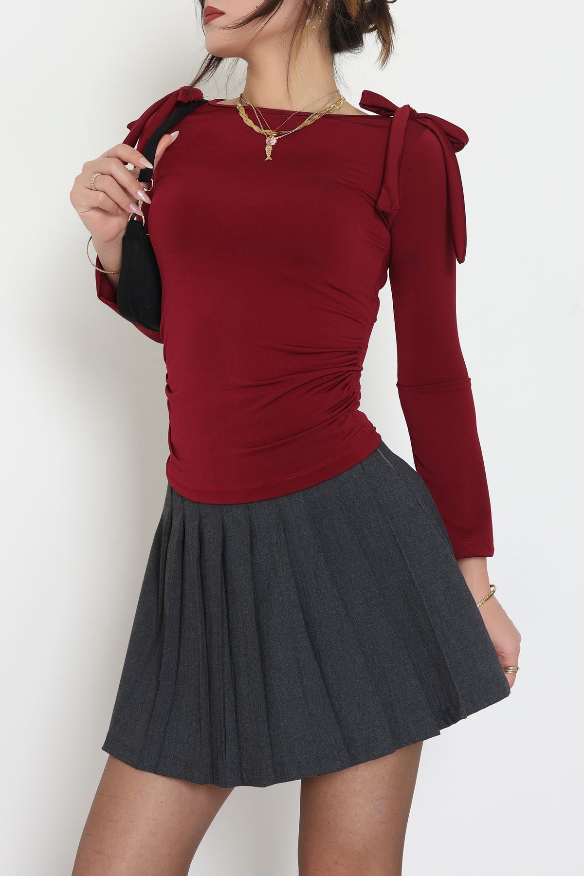 Sandy Fiyonk Detaylı Bluz Bordo - 42806.1949.