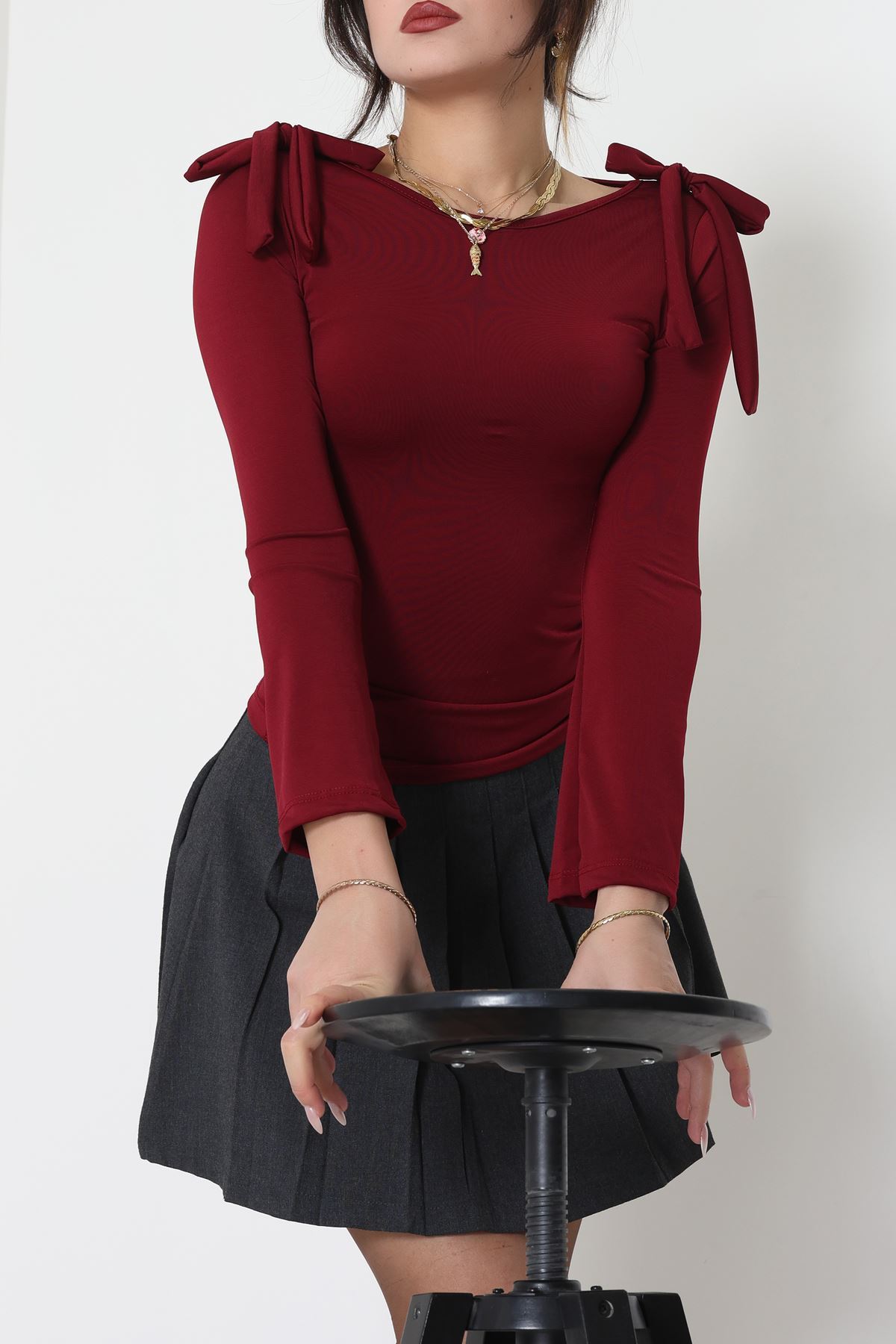 Sandy Fiyonk Detaylı Bluz Bordo - 42806.1949.