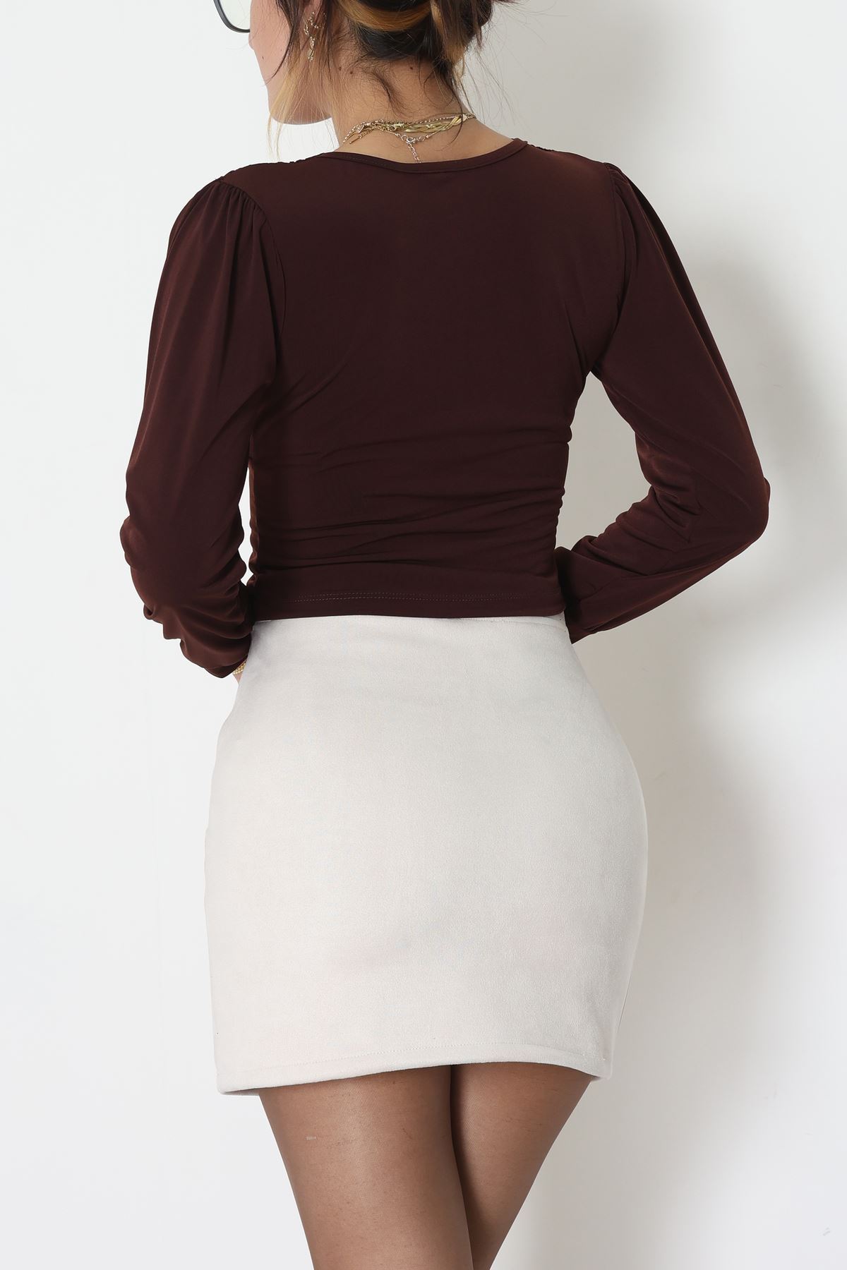 Sandy Derin V Yaka Bluz Kahve - 42807.1949.