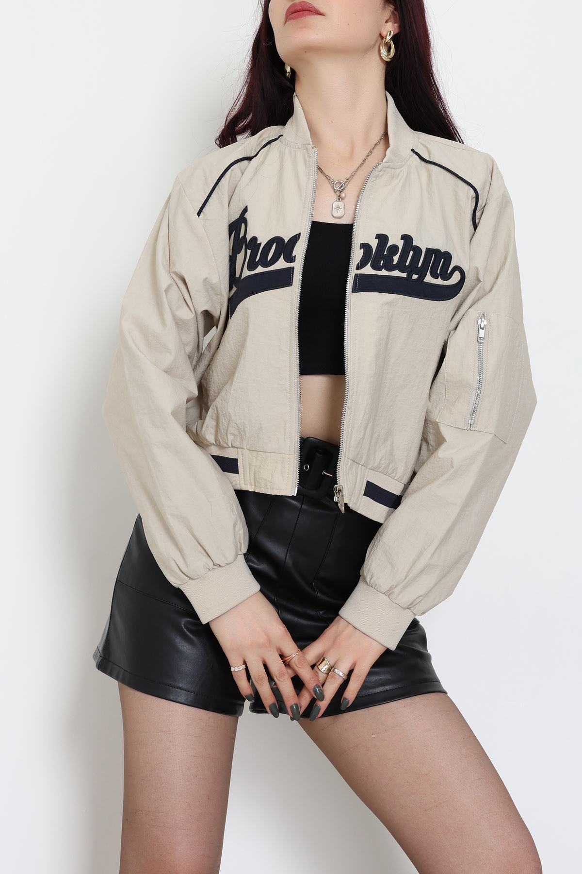 Ribana Detaylı Astarlı Bomber Ceket Bej - 42823.2002.