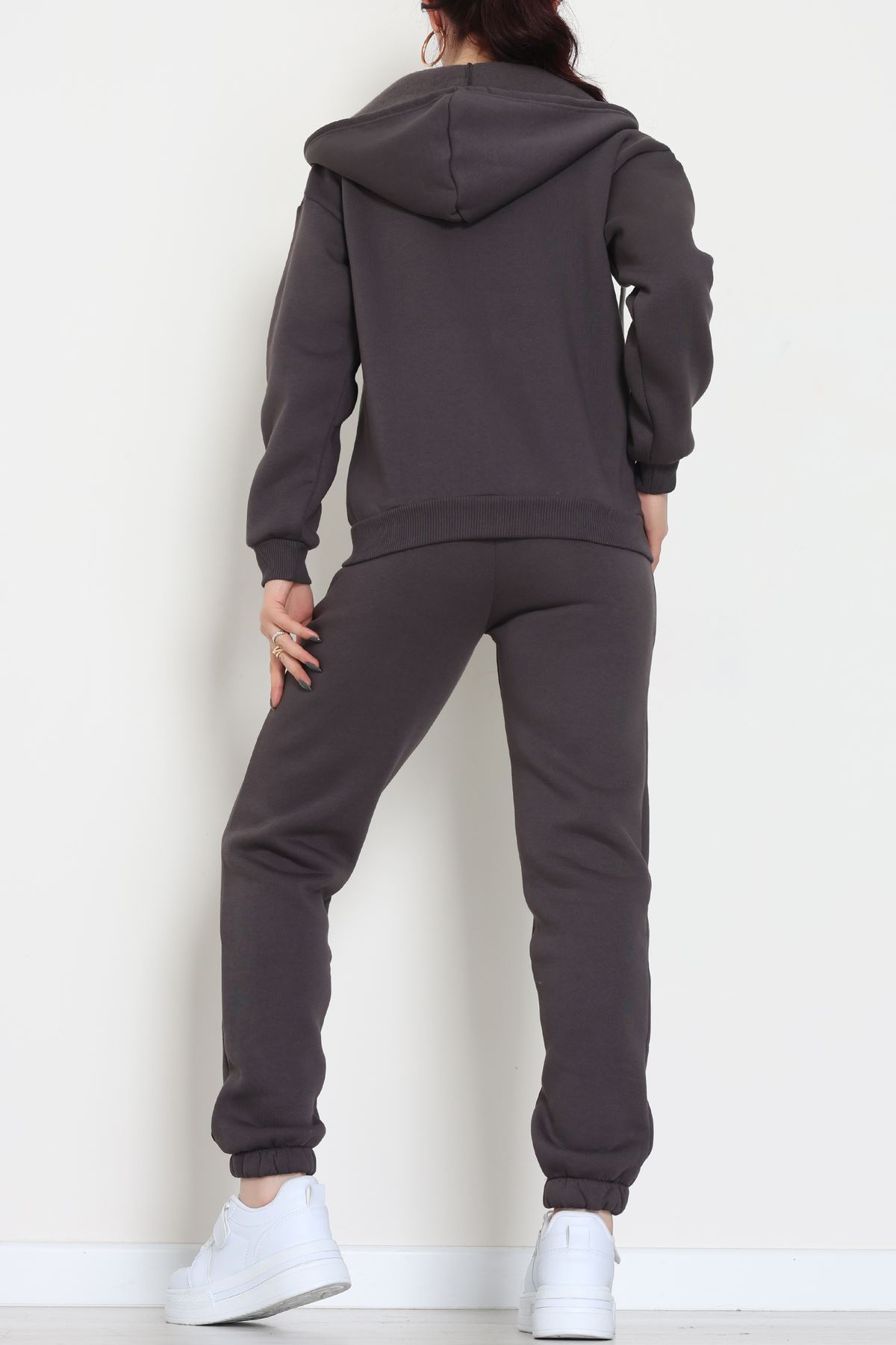 3 İplik Şardonlu Nakışlı Eşofman Takımı Kahve - 52139.1735.