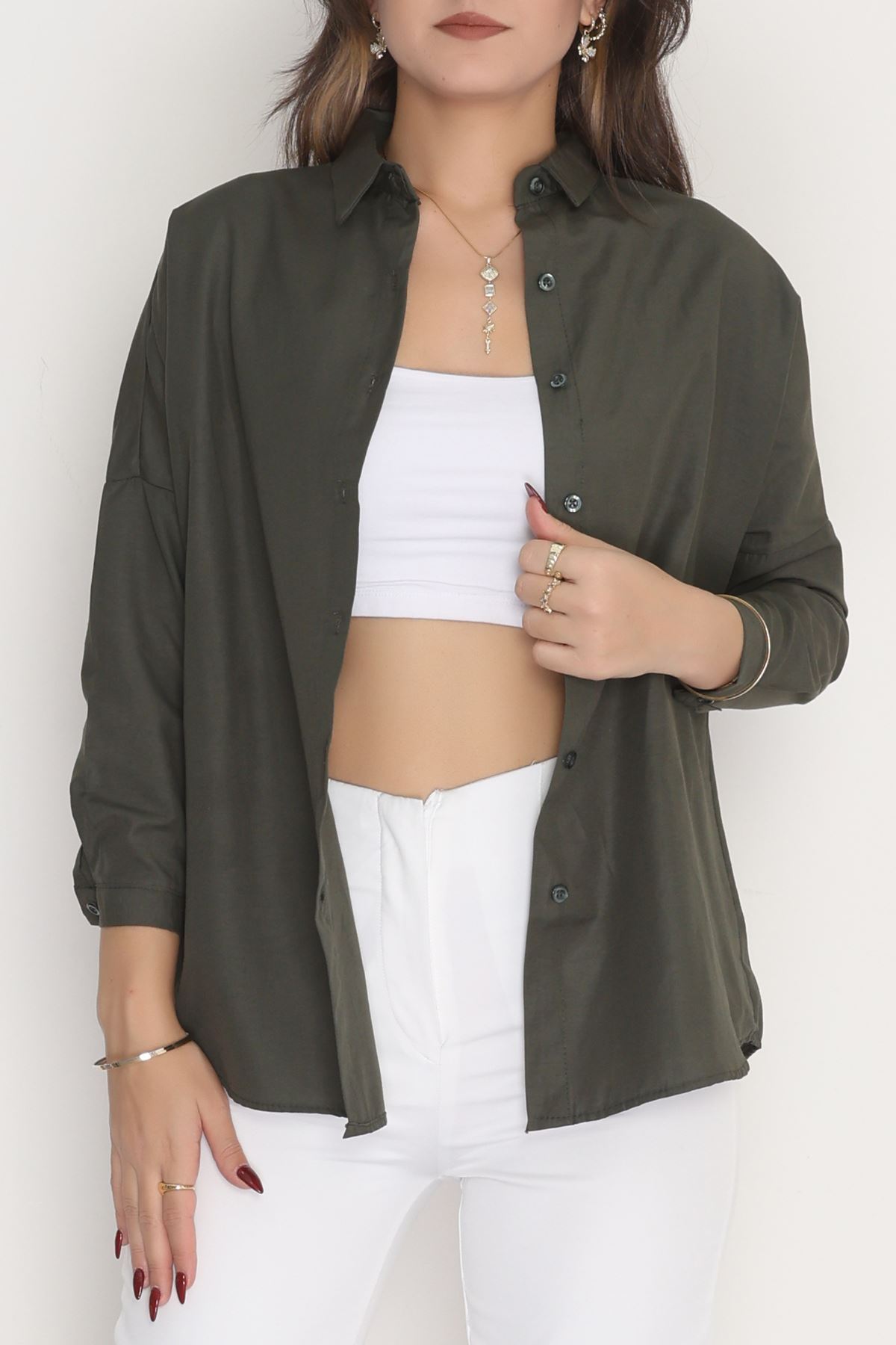 Terikoton Oversize Gömlek Haki - 30840.1949.