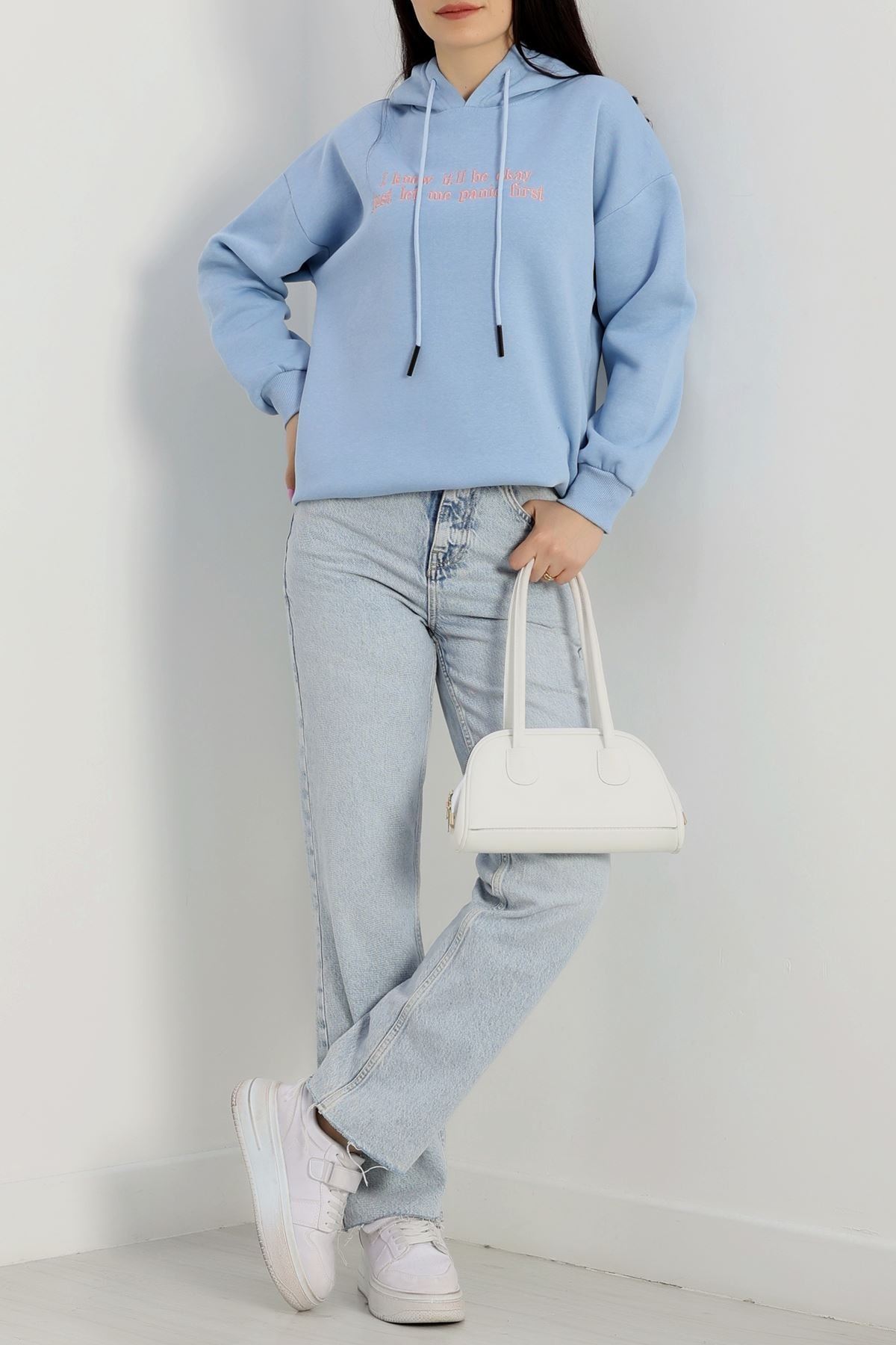 3 İplik Kapşonlu Nakışlı Sweat Bebemavipembe - 42231.1878.