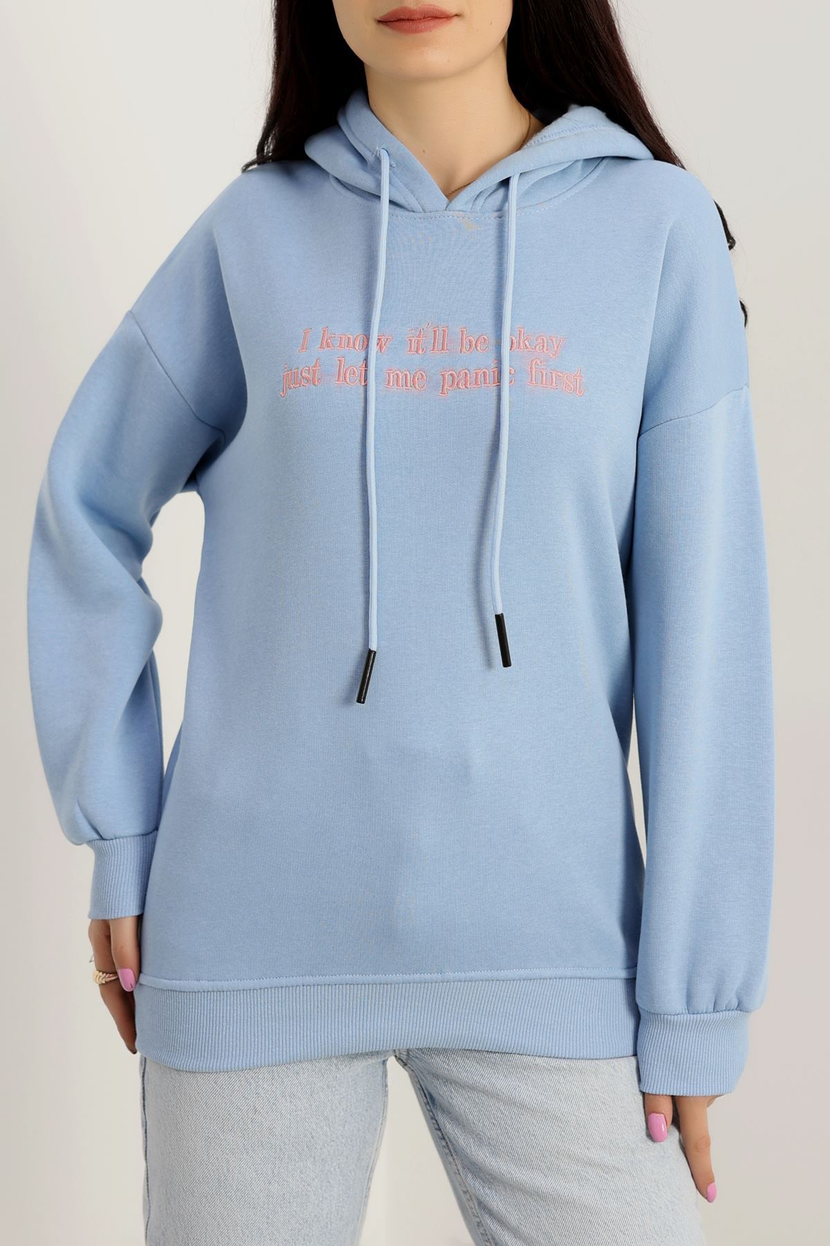 3 İplik Kapşonlu Nakışlı Sweat Bebemavipembe - 42231.1878.