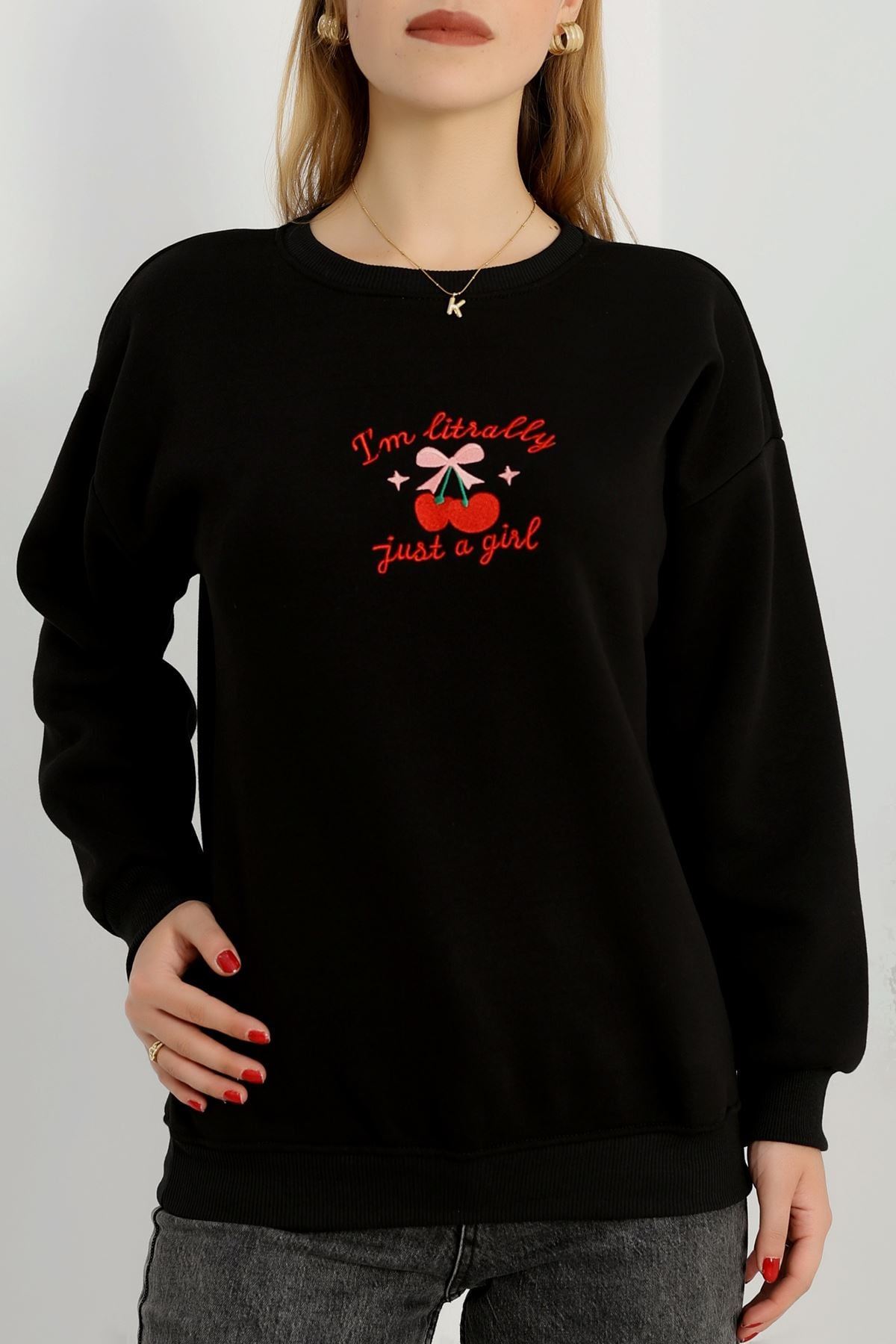 3 İplik Bisiklet Yaka Sweat Siyah - 42234.1878.