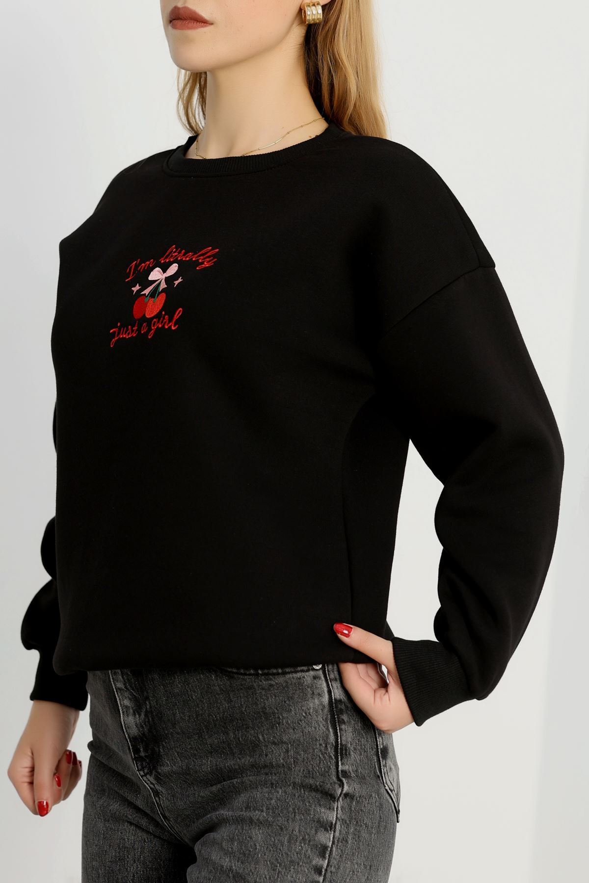 3 İplik Bisiklet Yaka Sweat Siyah - 42234.1878.