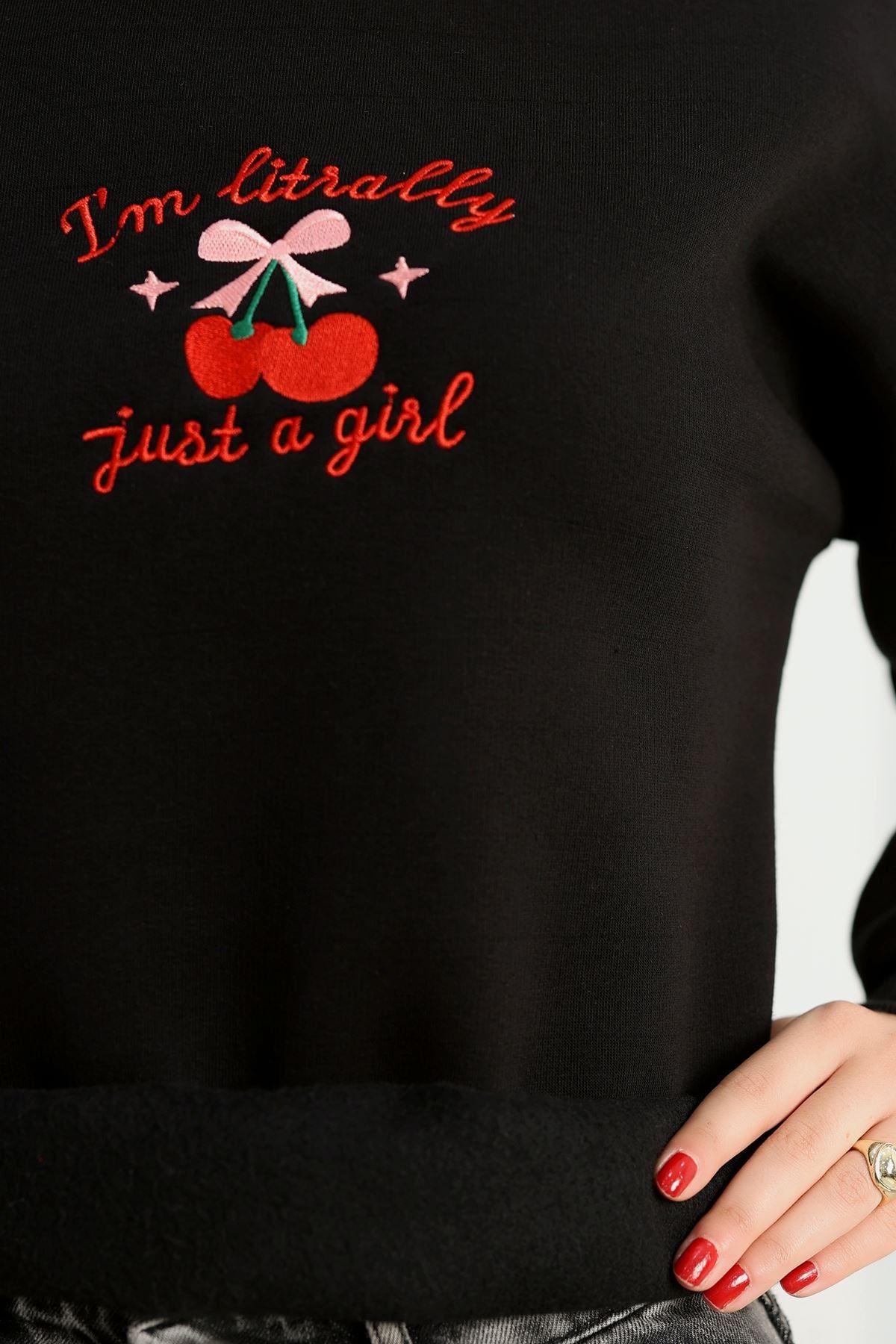 3 İplik Bisiklet Yaka Sweat Siyah - 42234.1878.