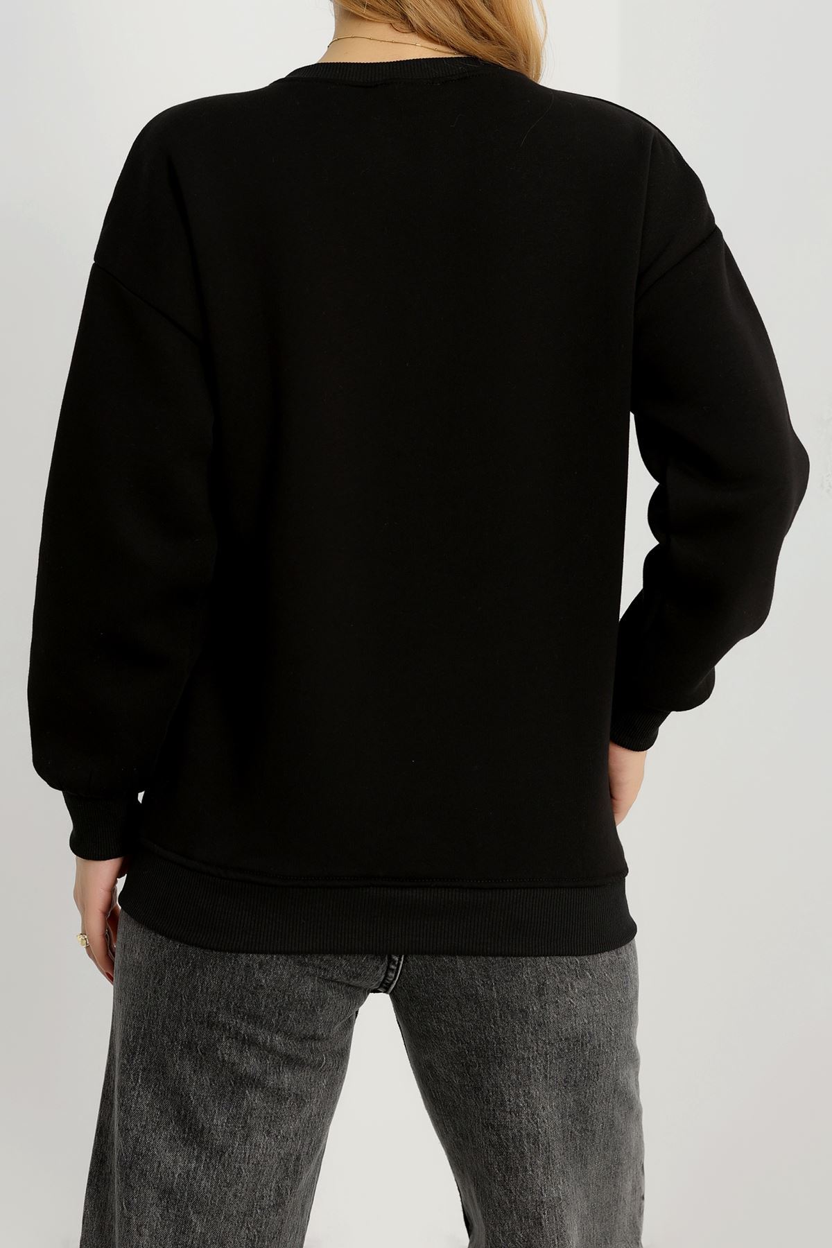 3 İplik Bisiklet Yaka Sweat Siyah - 42234.1878.