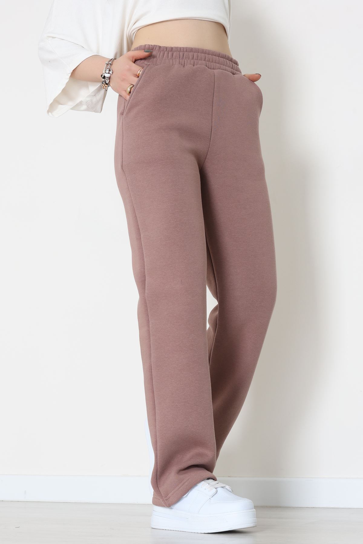 Üç İplik Palazzo Eşofman Altı Bej - 20970.1878.