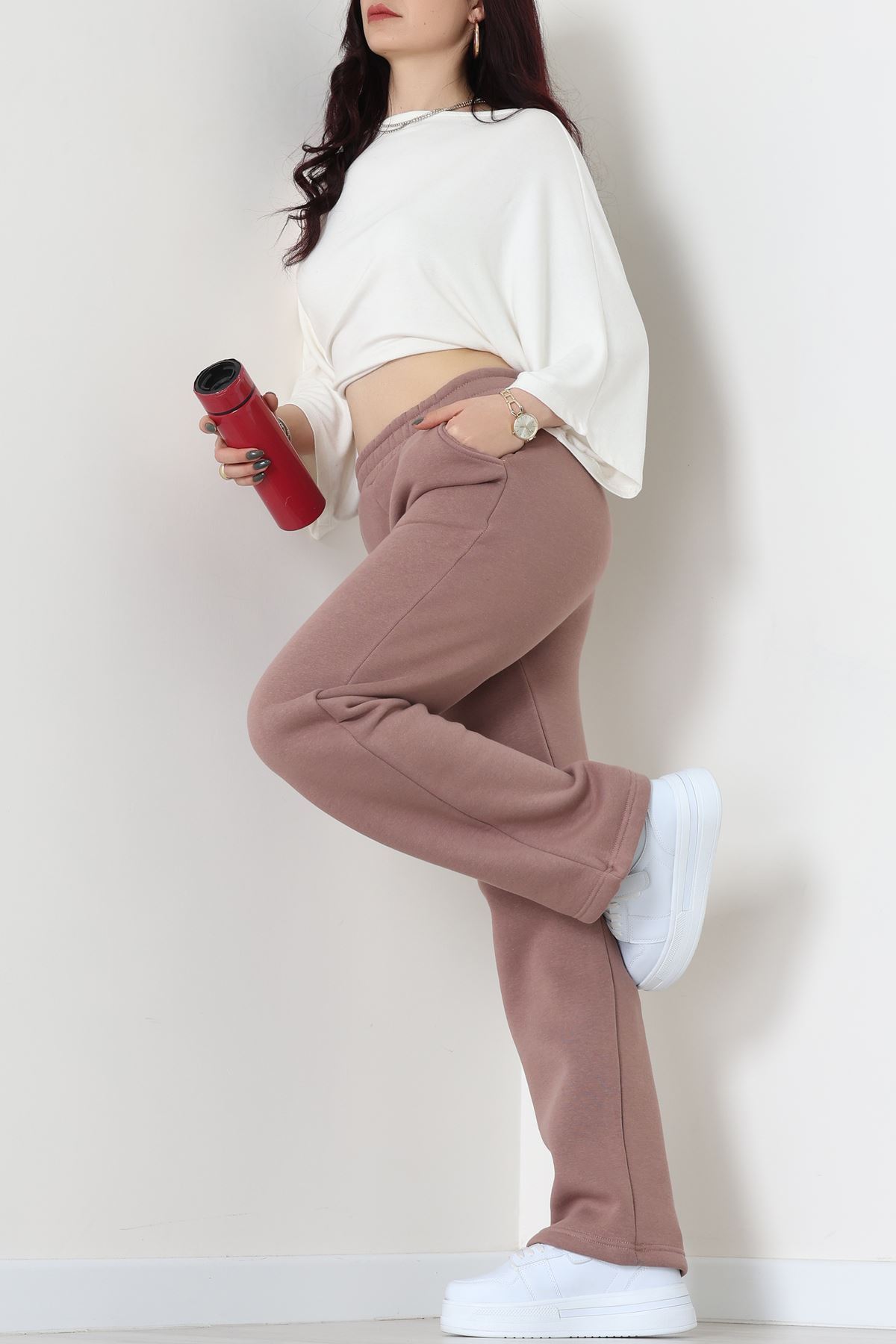 Üç İplik Palazzo Eşofman Altı Bej - 20970.1878.