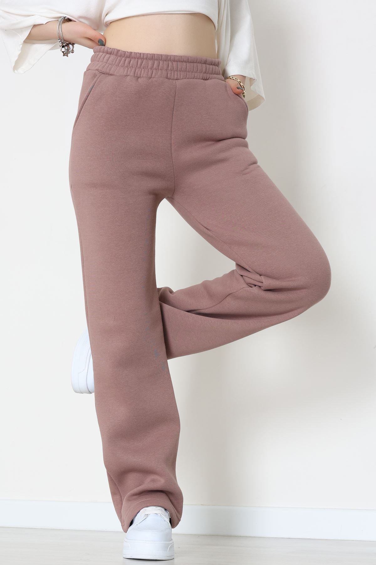 Üç İplik Palazzo Eşofman Altı Bej - 20970.1878.