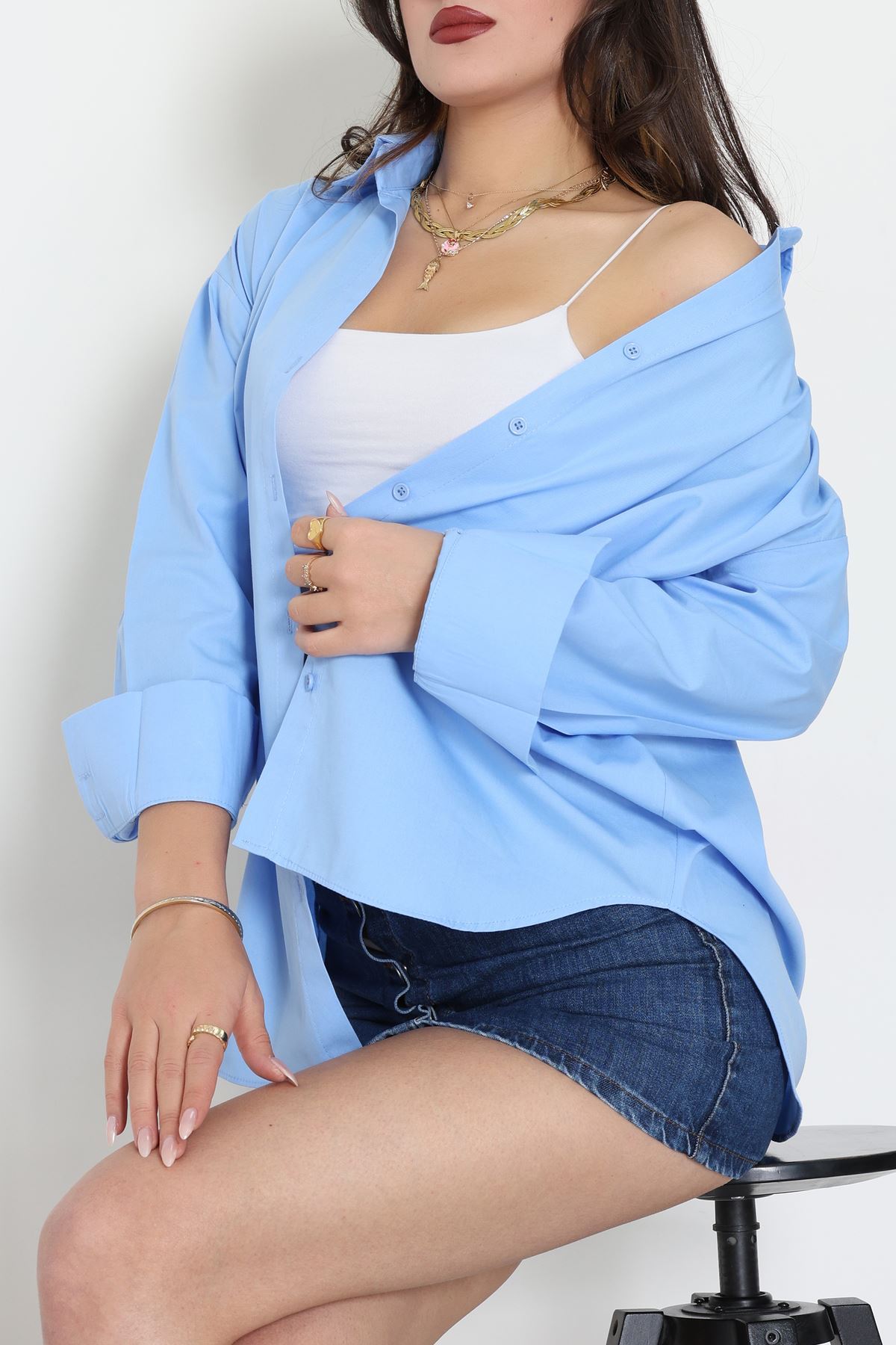 Çift Düğme Basic Gömlek Mavi - 31254.448.