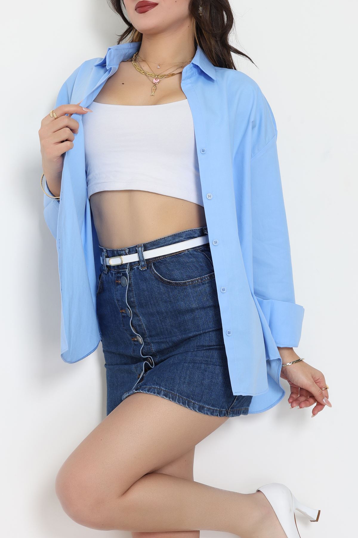 Çift Düğme Basic Gömlek Mavi - 31254.448.