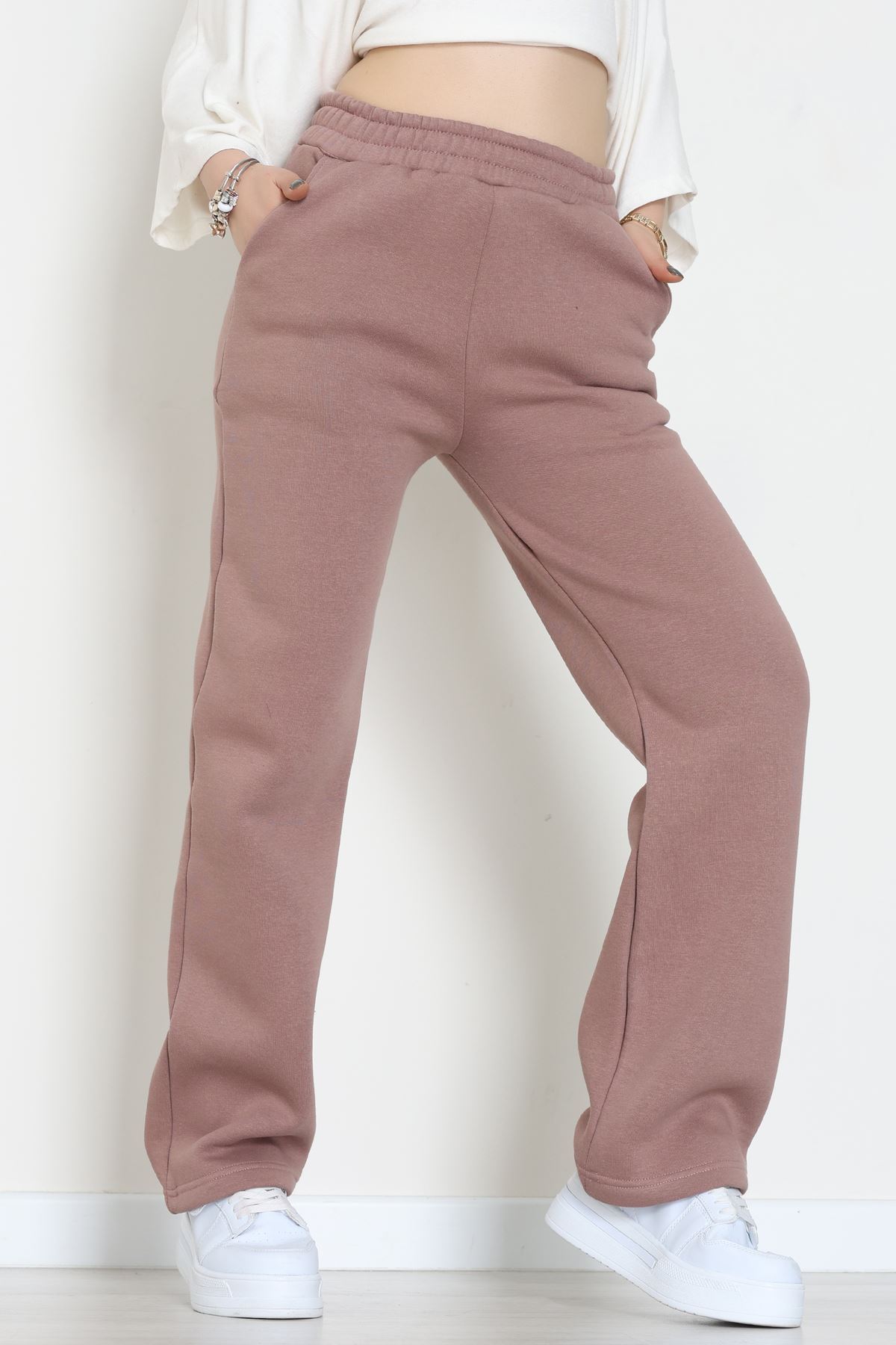 Üç İplik Palazzo Eşofman Altı Bej - 20970.1878.