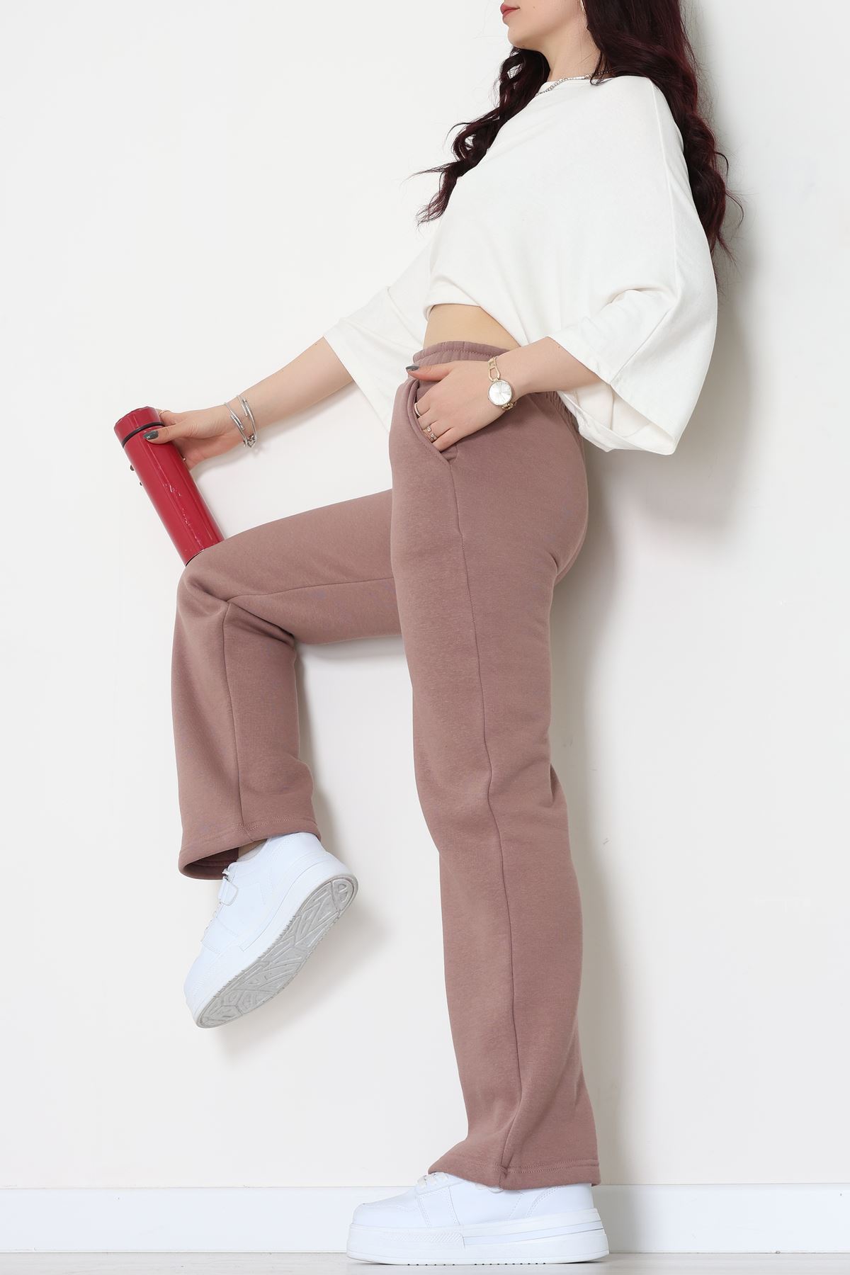 Üç İplik Palazzo Eşofman Altı Bej - 20970.1878.