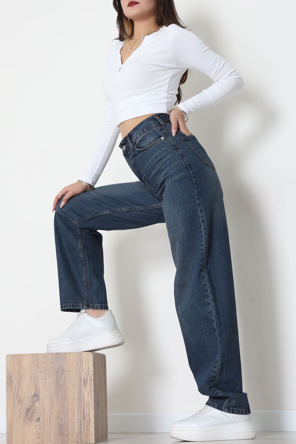 Tokalı Baggy Kot Pantolon Mavitint1 - 31558.2088.