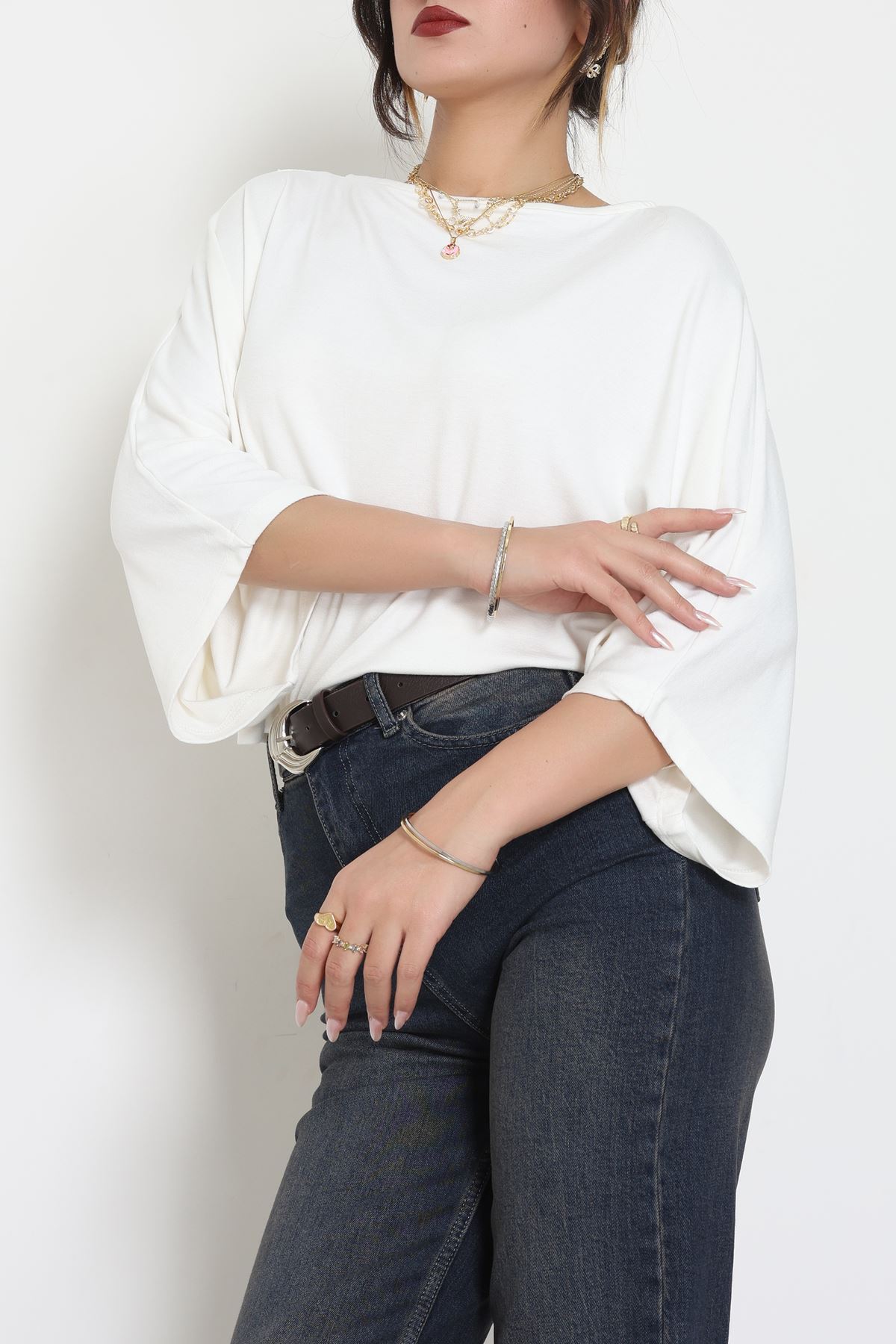 Viskon Ribana Yarasa Kol Bluz Ekru - 43563.1254.