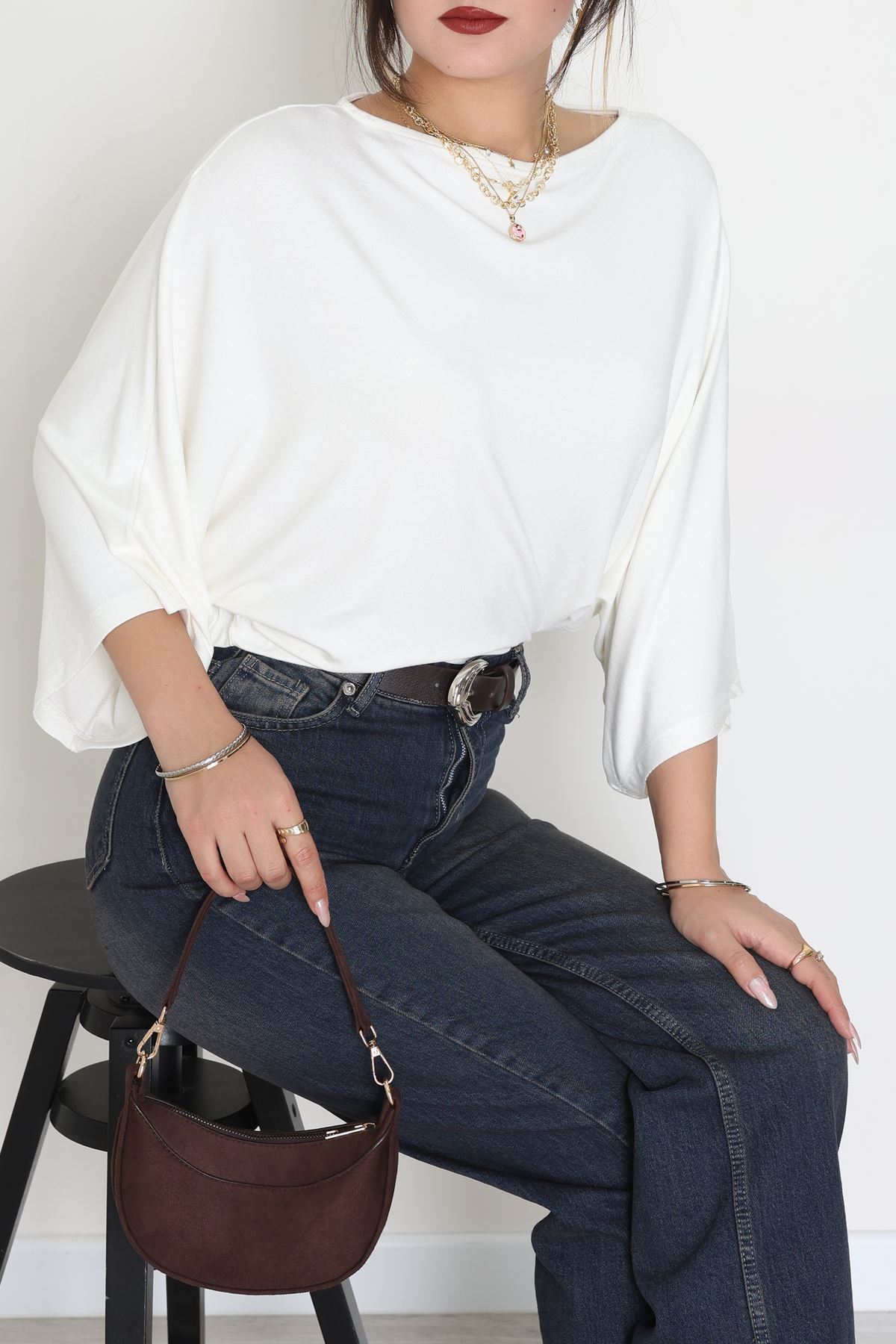 Viskon Ribana Yarasa Kol Bluz Ekru - 43563.1254.