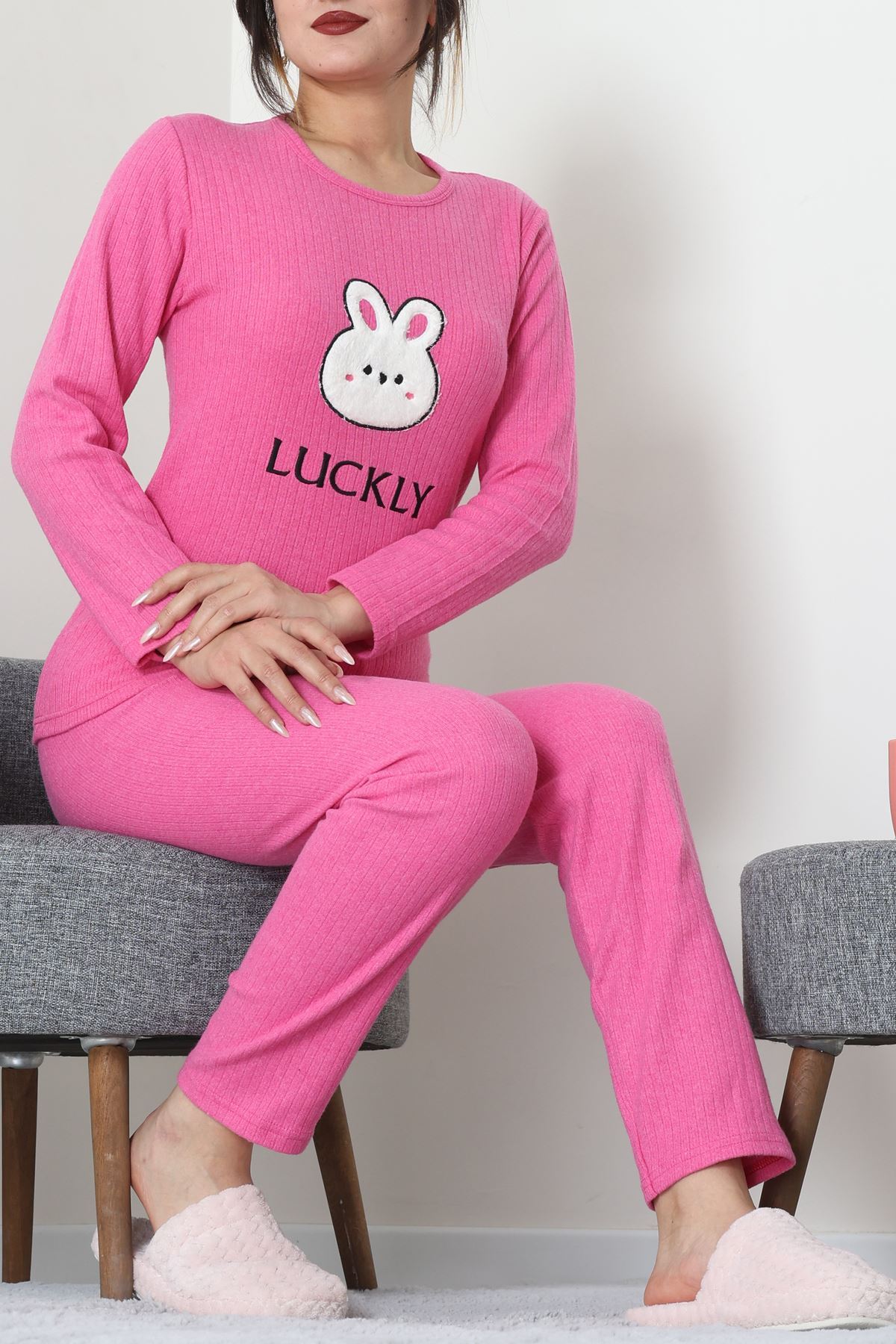 Nakışlı İnterlok Pijama Takımı Fuşya - 800.1287.